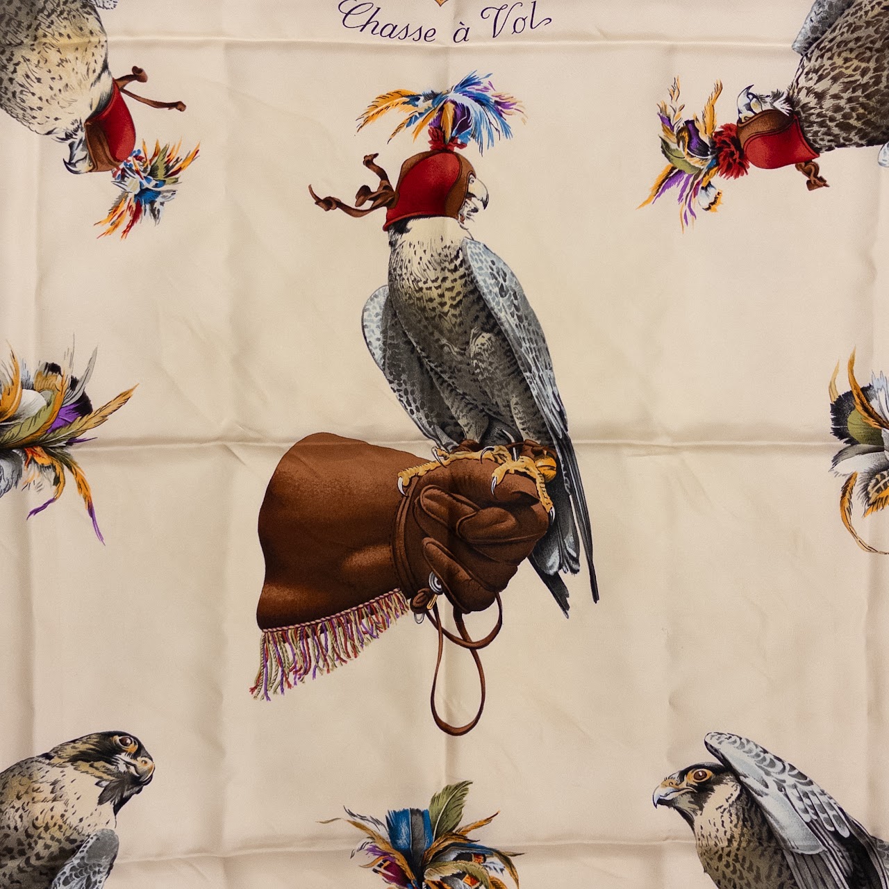 Hermès 'Hunting in Flight' Falconry Carré  90 Silk Scarf