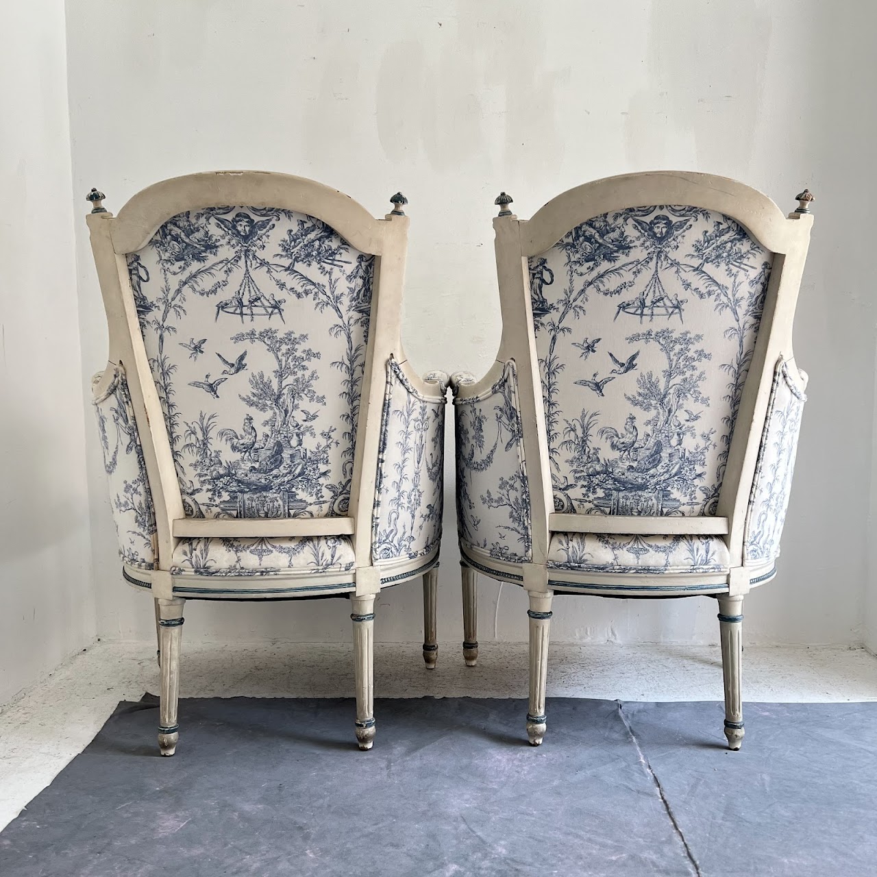 Louis XVI Style Toile Upholstered Armchair Pair