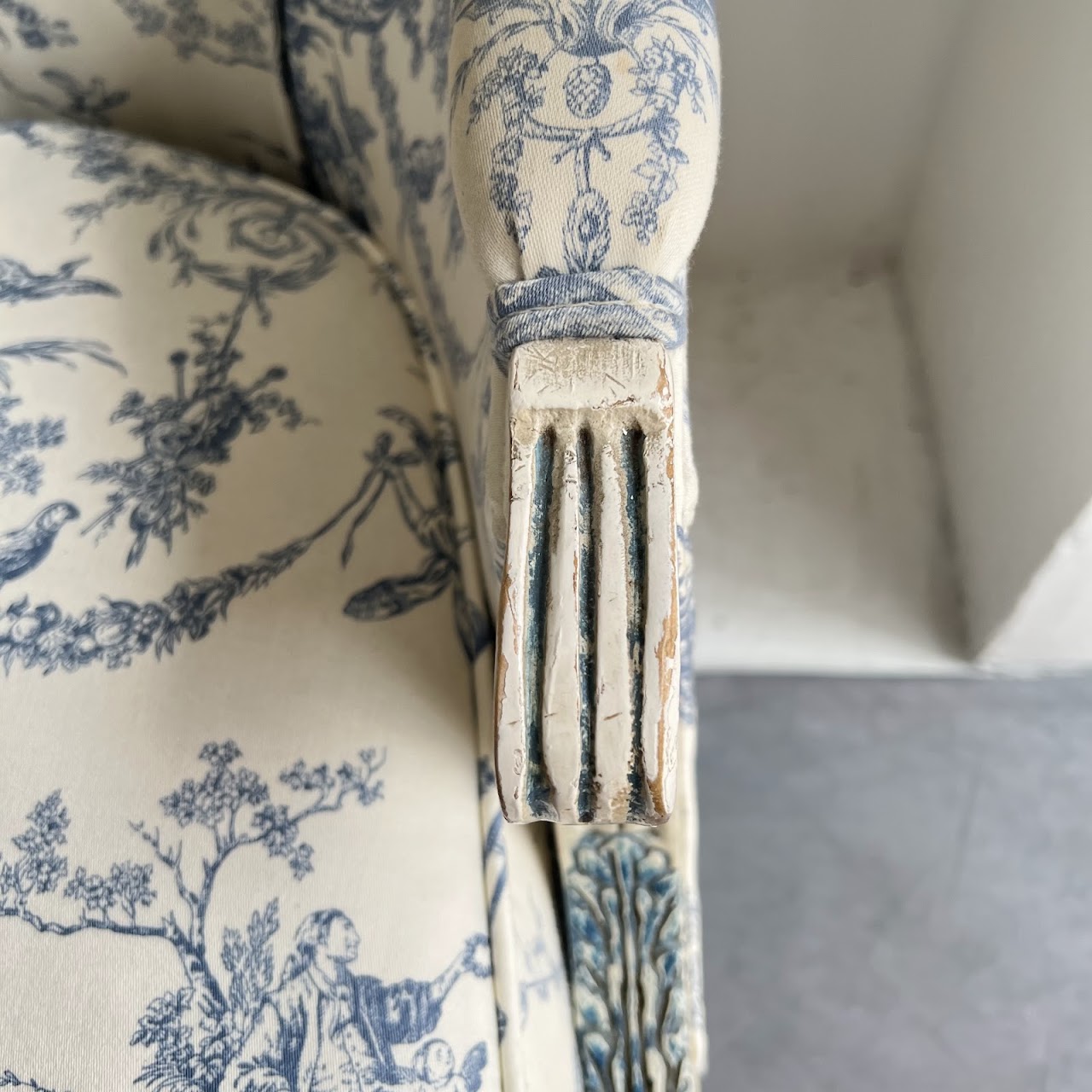 Louis XVI Style Toile Upholstered Armchair Pair