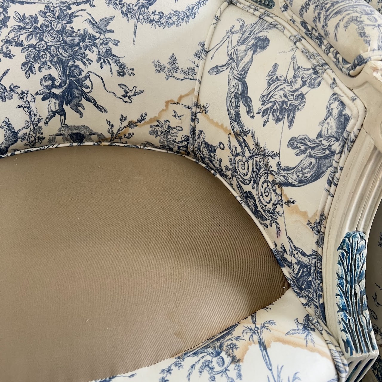 Louis XVI Style Toile Upholstered Armchair Pair