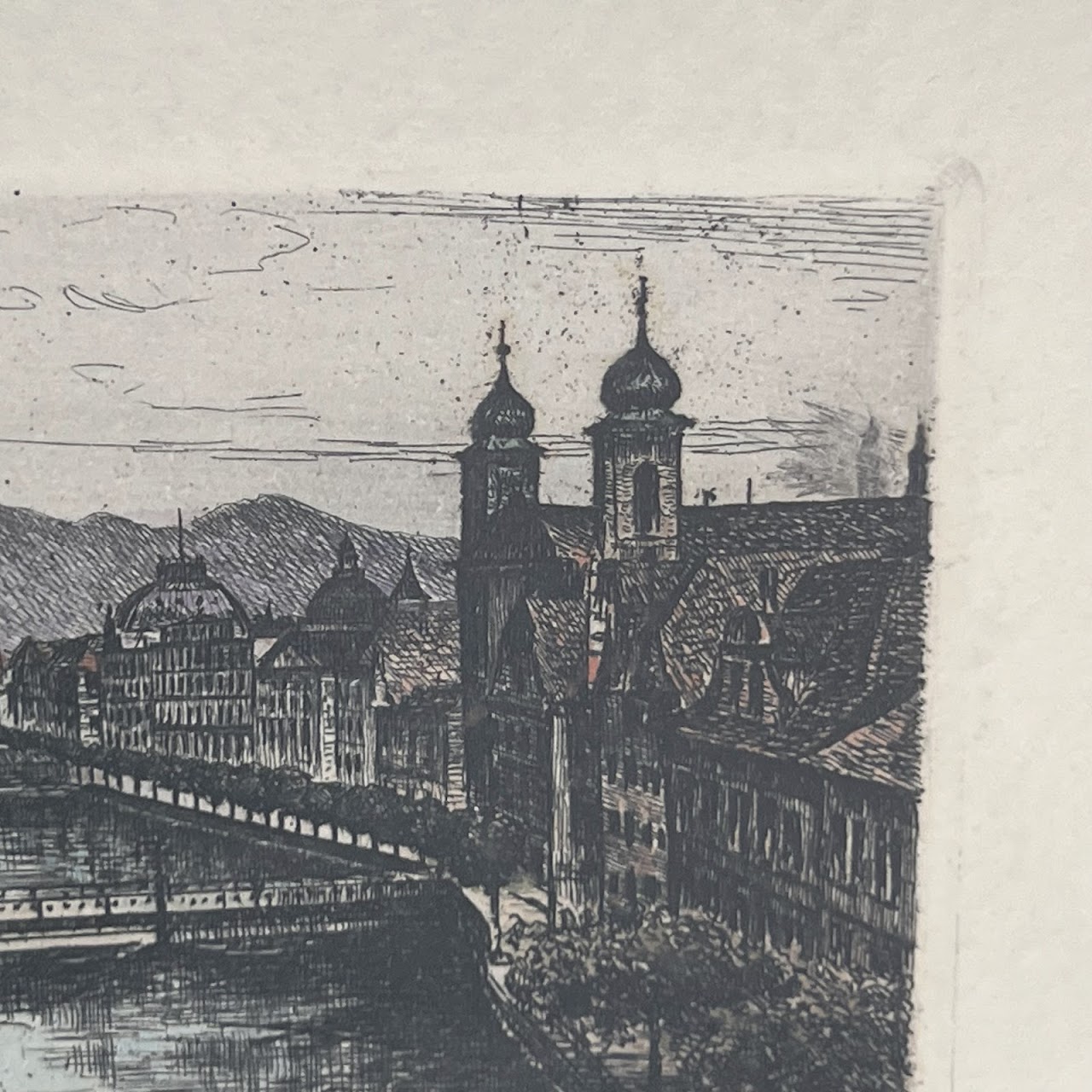 Lucerne Signed Hand-Colored Antique Cityscape Engraving