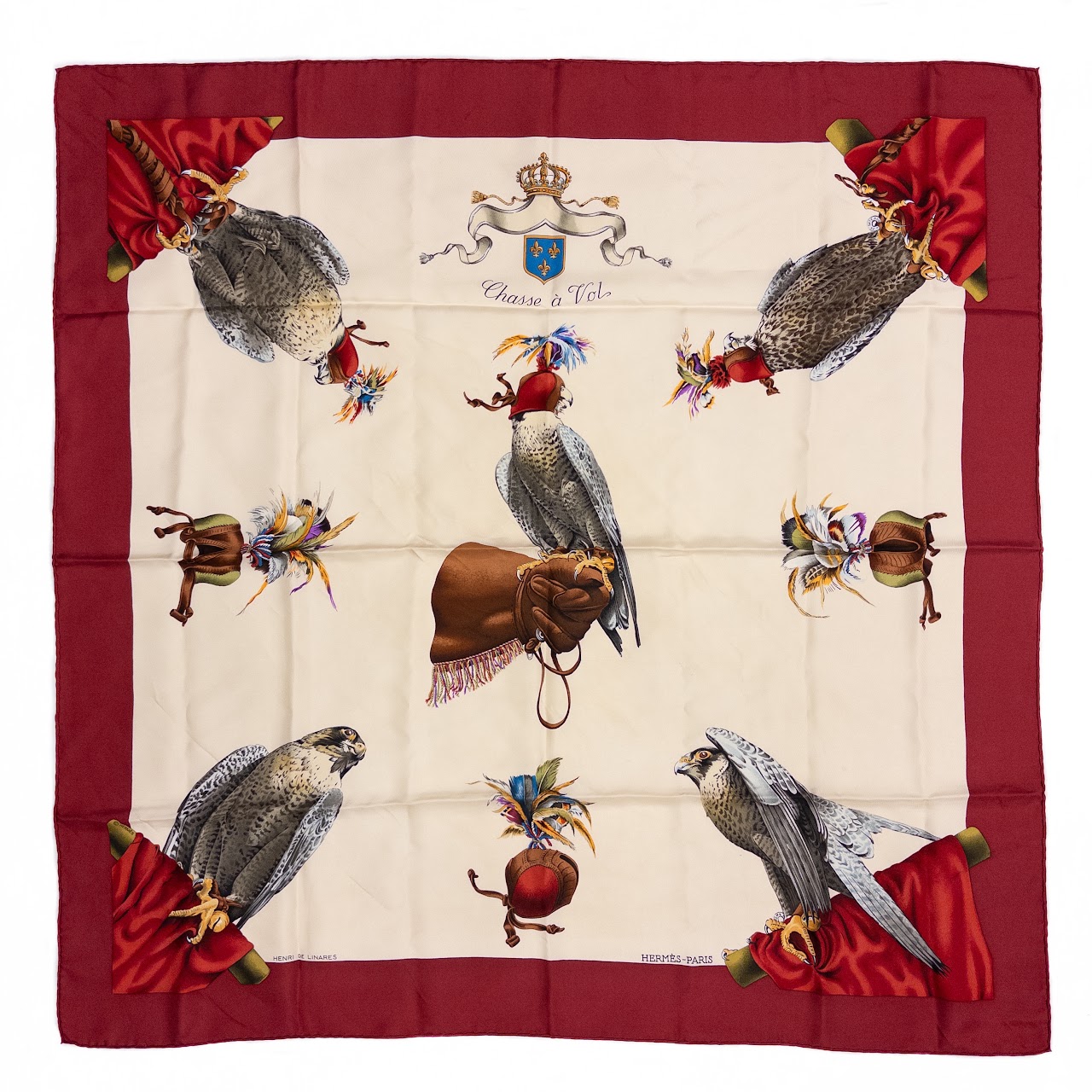 Hermès 'Hunting in Flight' Falconry Carré  90 Silk Scarf