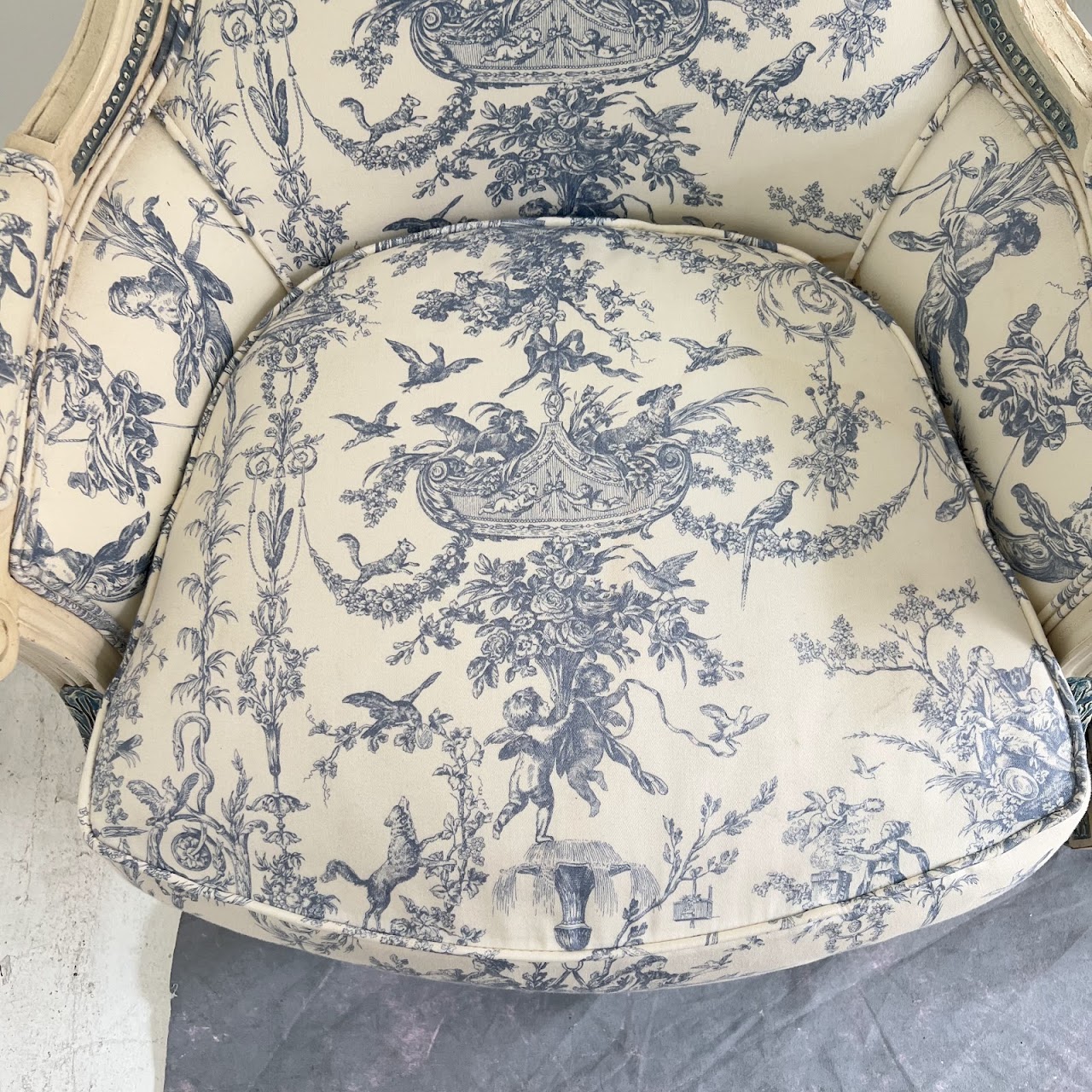 Louis XVI Style Toile Upholstered Armchair Pair