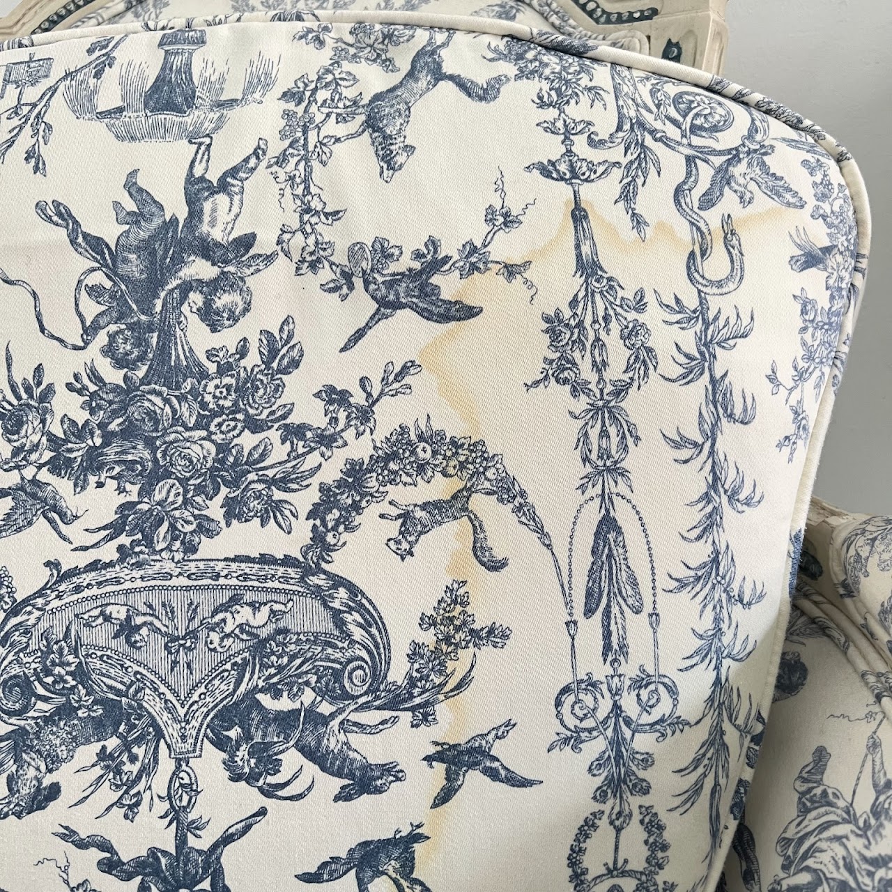 Louis XVI Style Toile Upholstered Armchair Pair