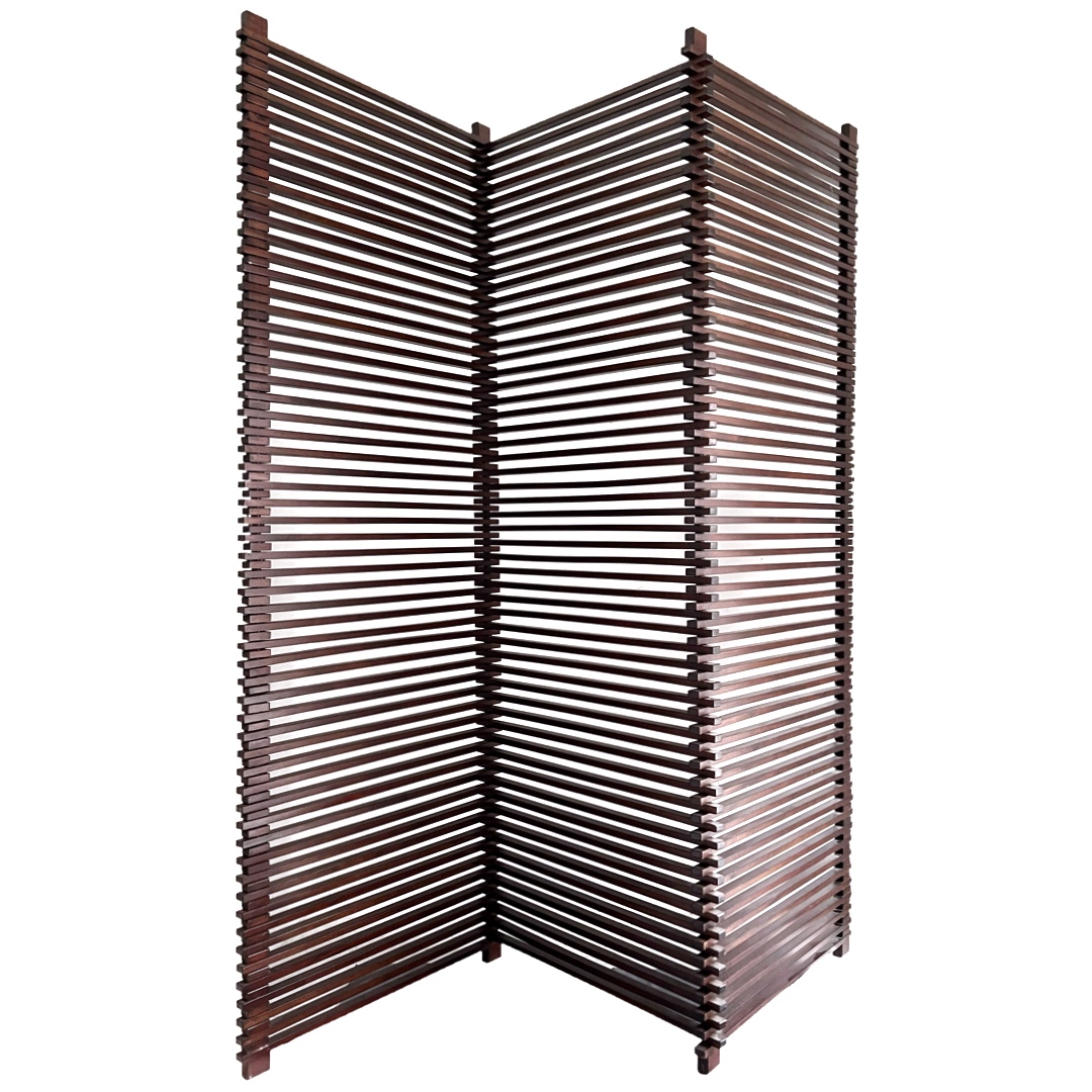 Slatted Three Panel Folding Screen