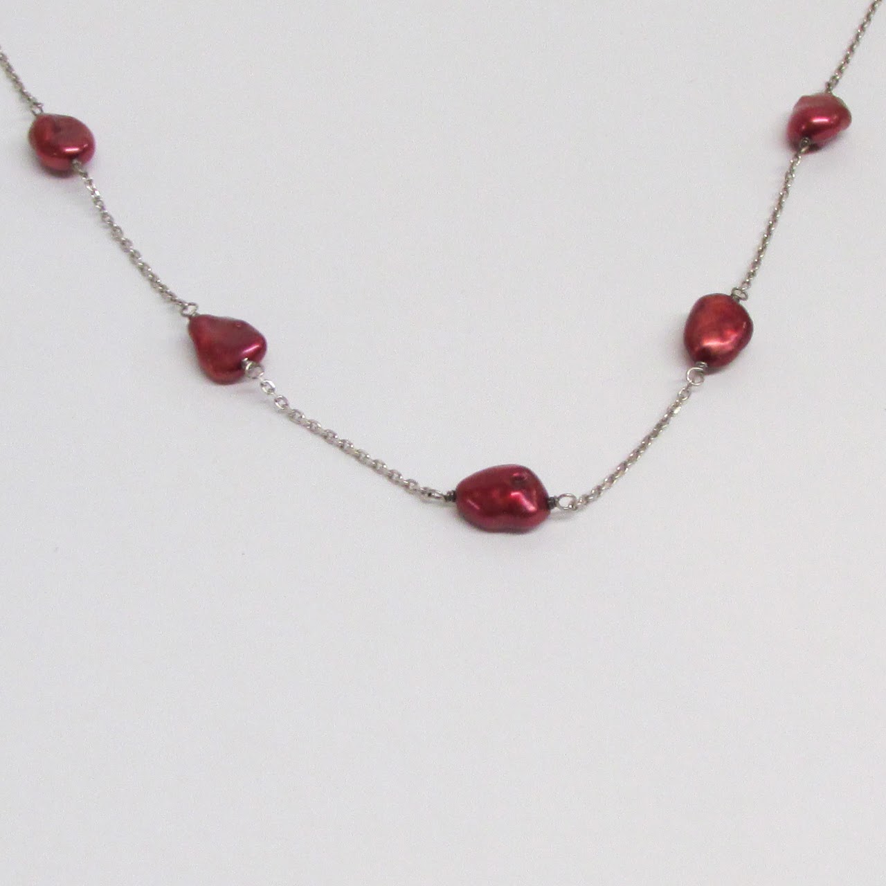 Honora Sterling Silver Red Pearl Station Necklace