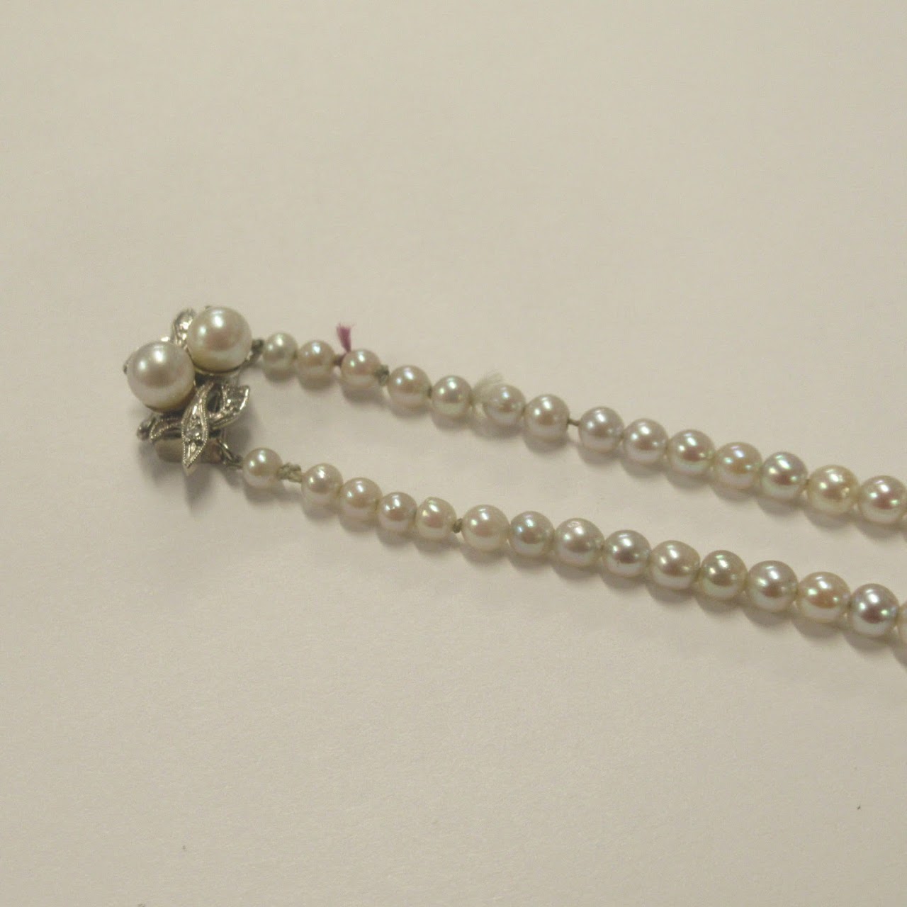 14K White Gold Pearl & Diamond Strand