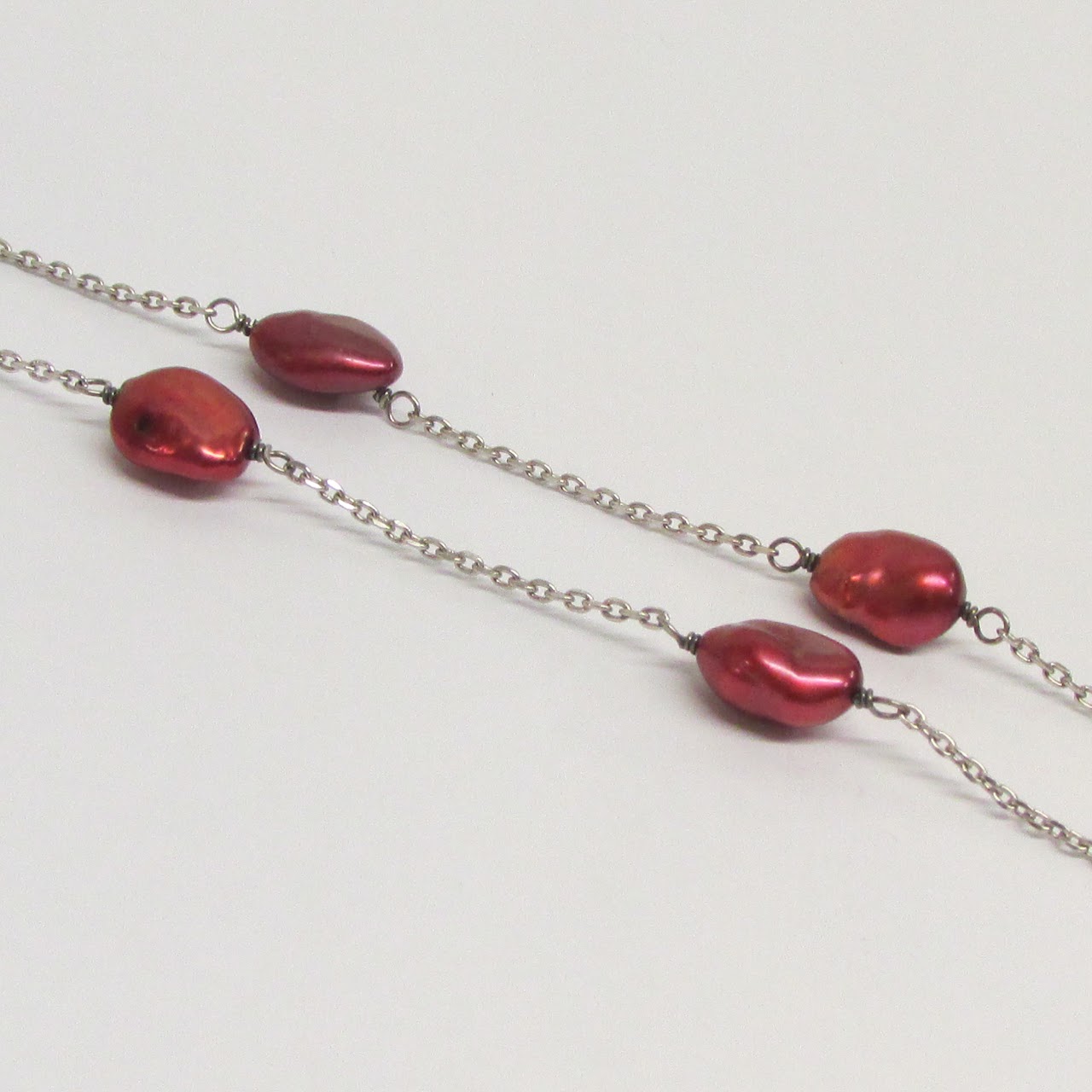 Honora Sterling Silver Red Pearl Station Necklace