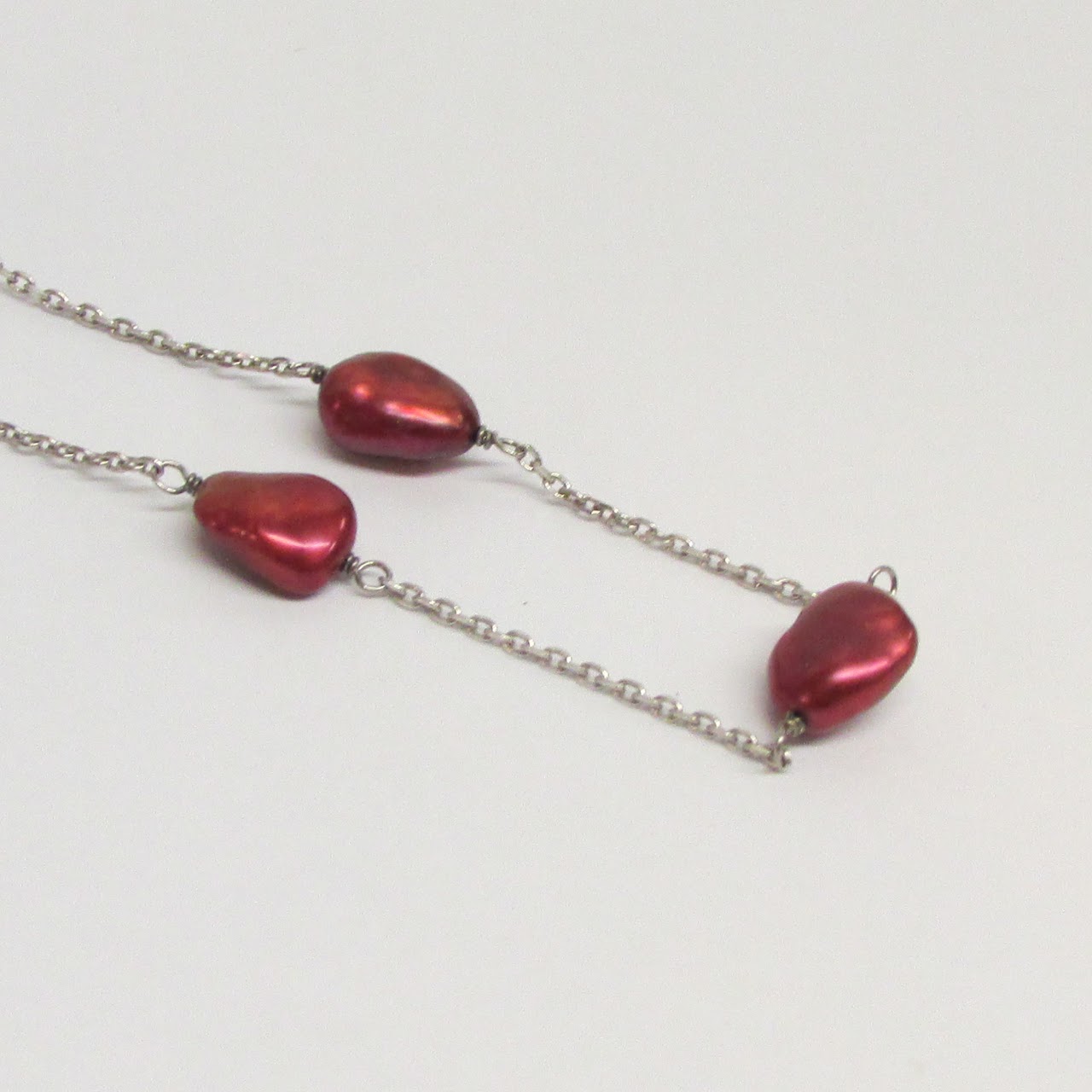 Honora Sterling Silver Red Pearl Station Necklace