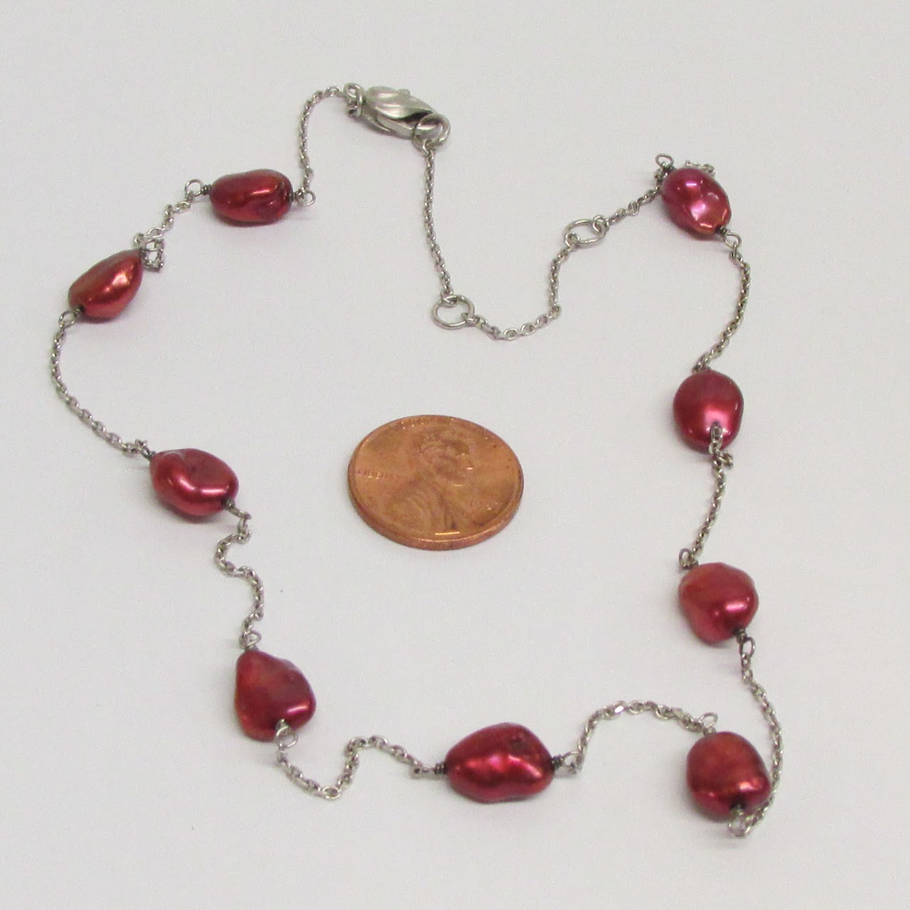 Honora Sterling Silver Red Pearl Station Necklace