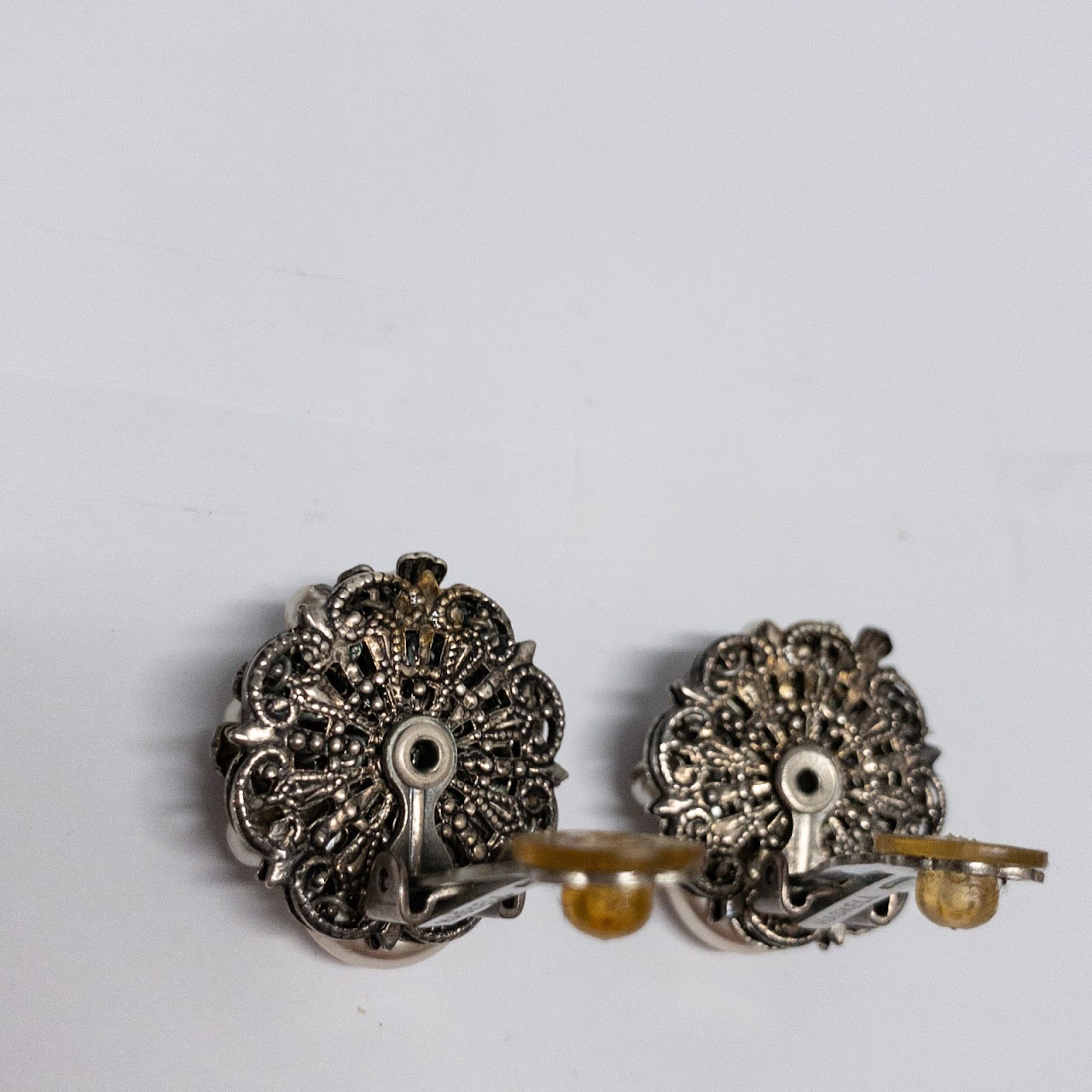 Miriam Haskell Faux Pearl Floral Clip On Earrings