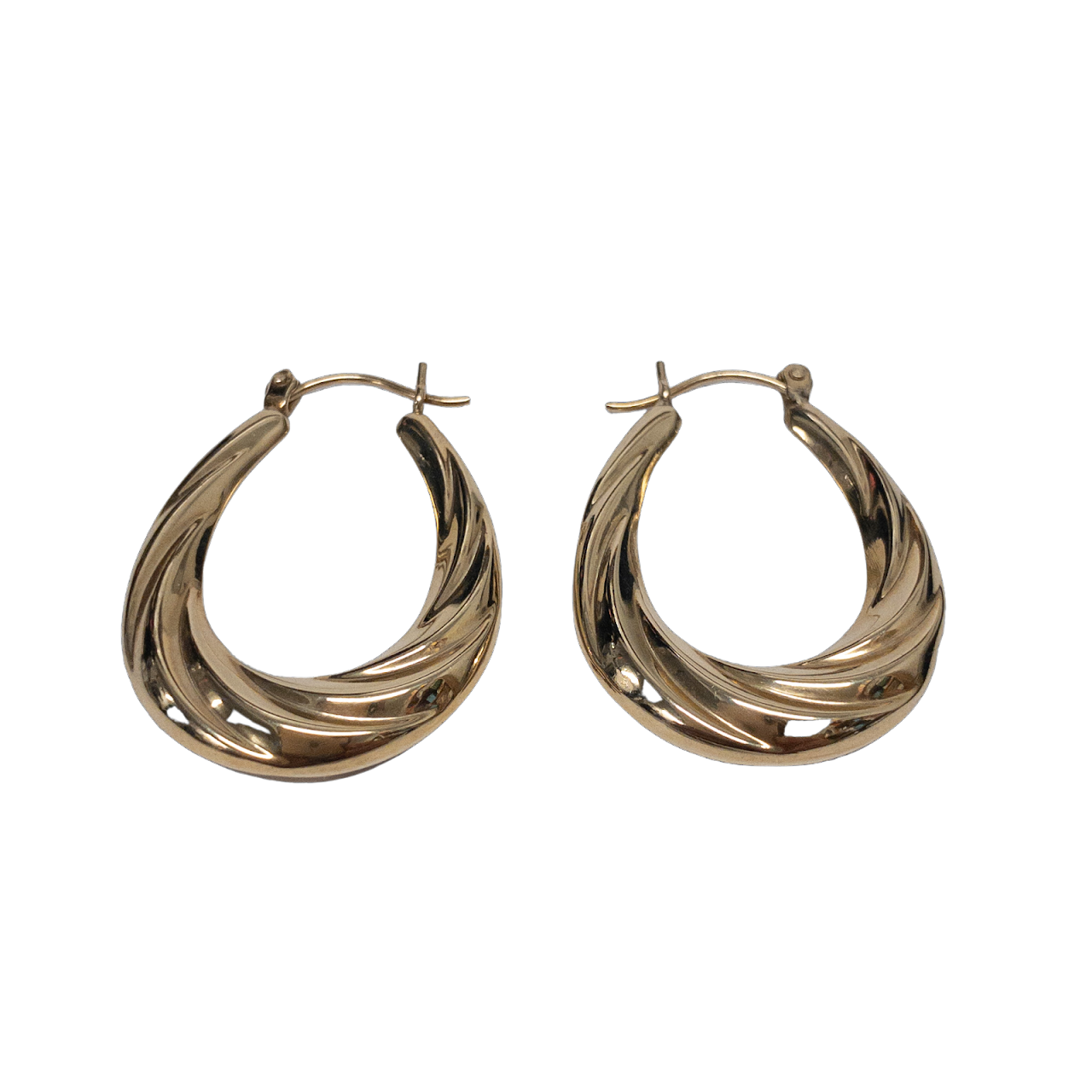 14K Gold Swirled Oval Hoop Earrings