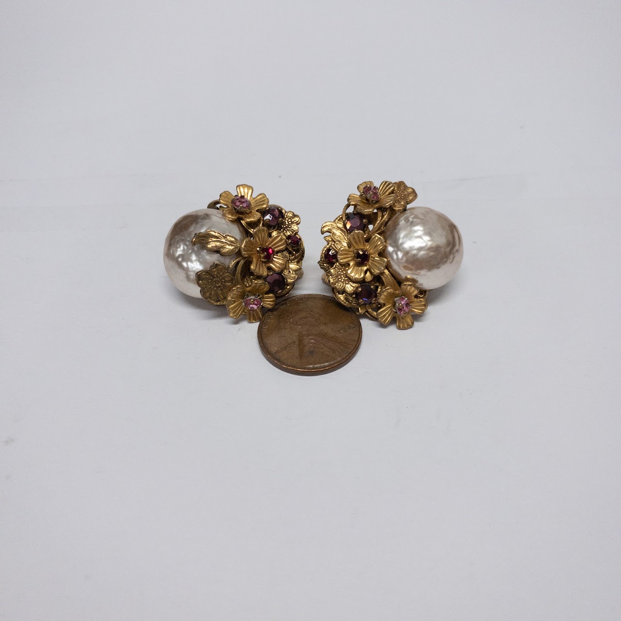 Miriam Haskell Pink Accent Floral Clip On Earrings