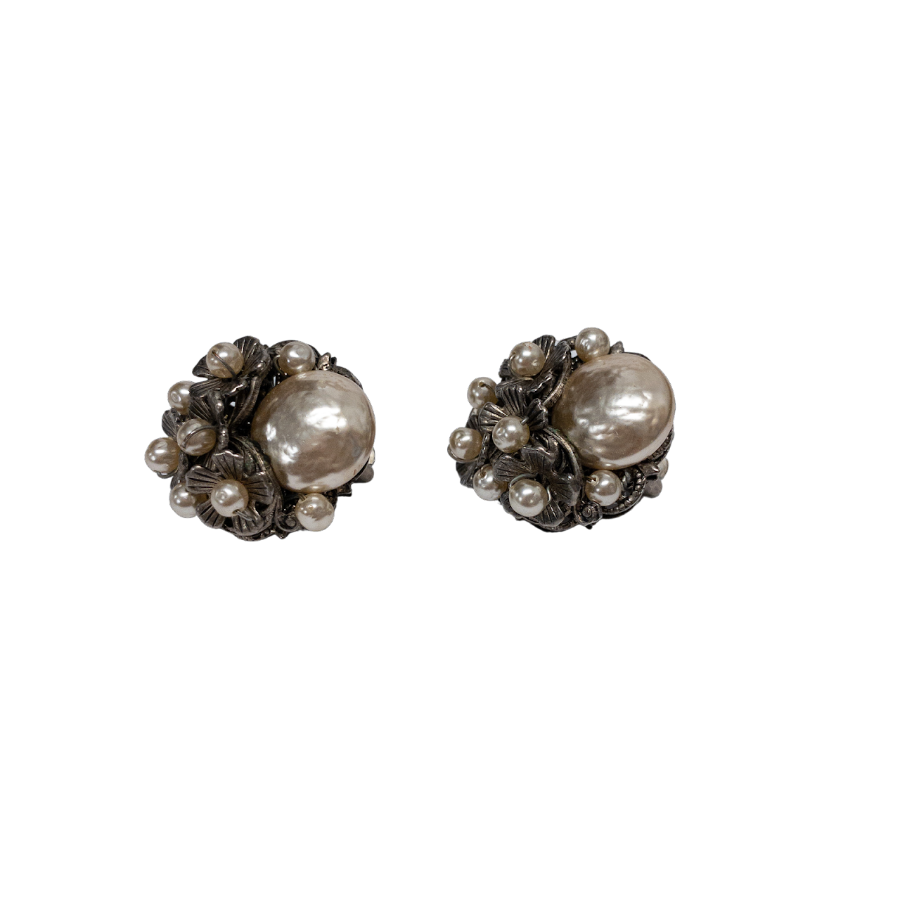 Miriam Haskell Faux Pearl Floral Clip On Earrings