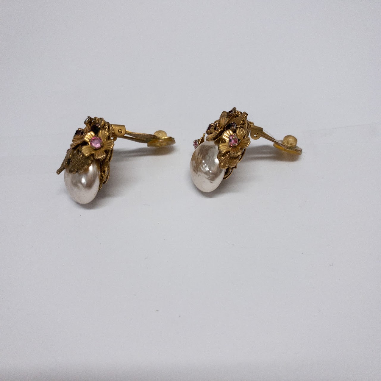 Miriam Haskell Pink Accent Floral Clip On Earrings