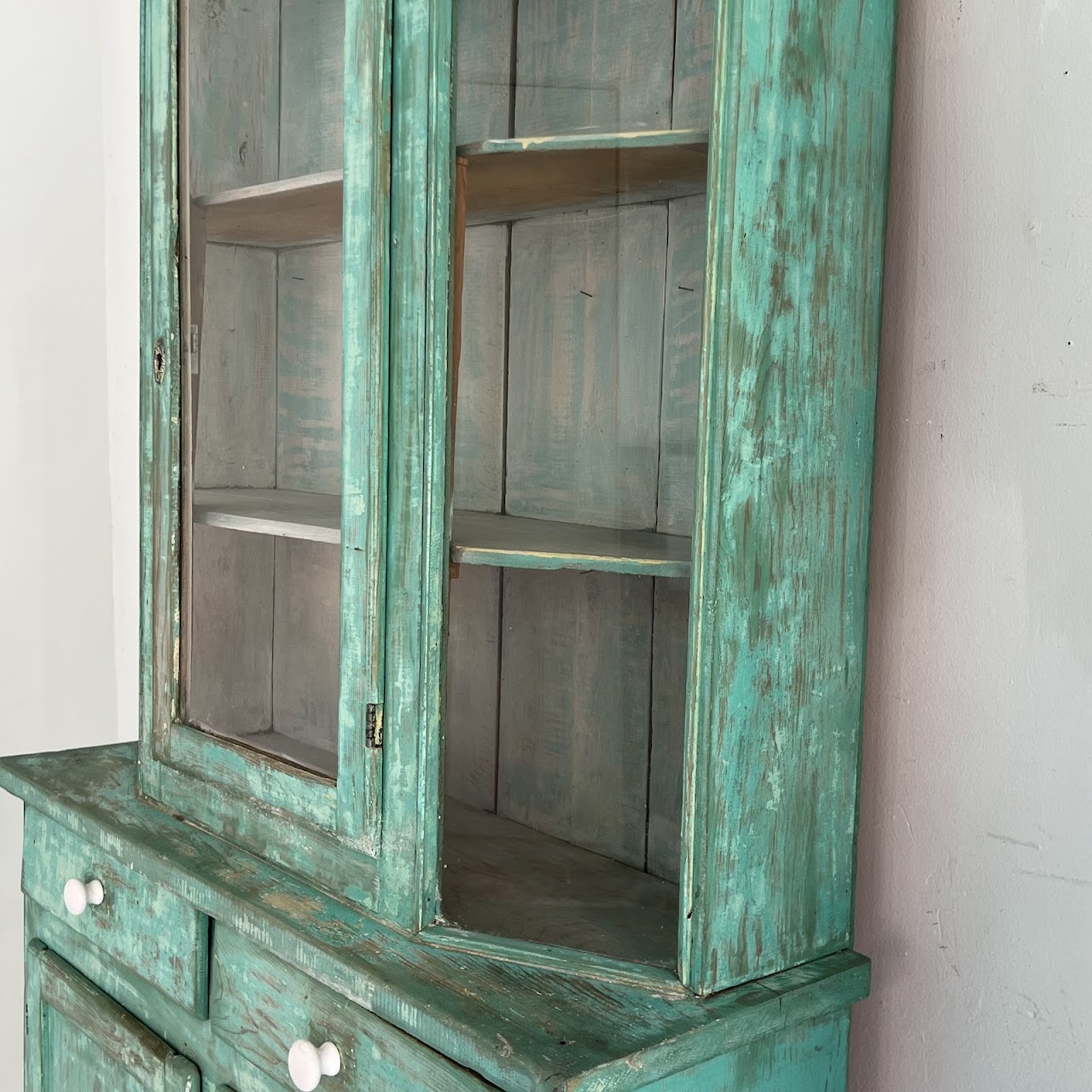 Rustic Painted Vintage Pine Hutch