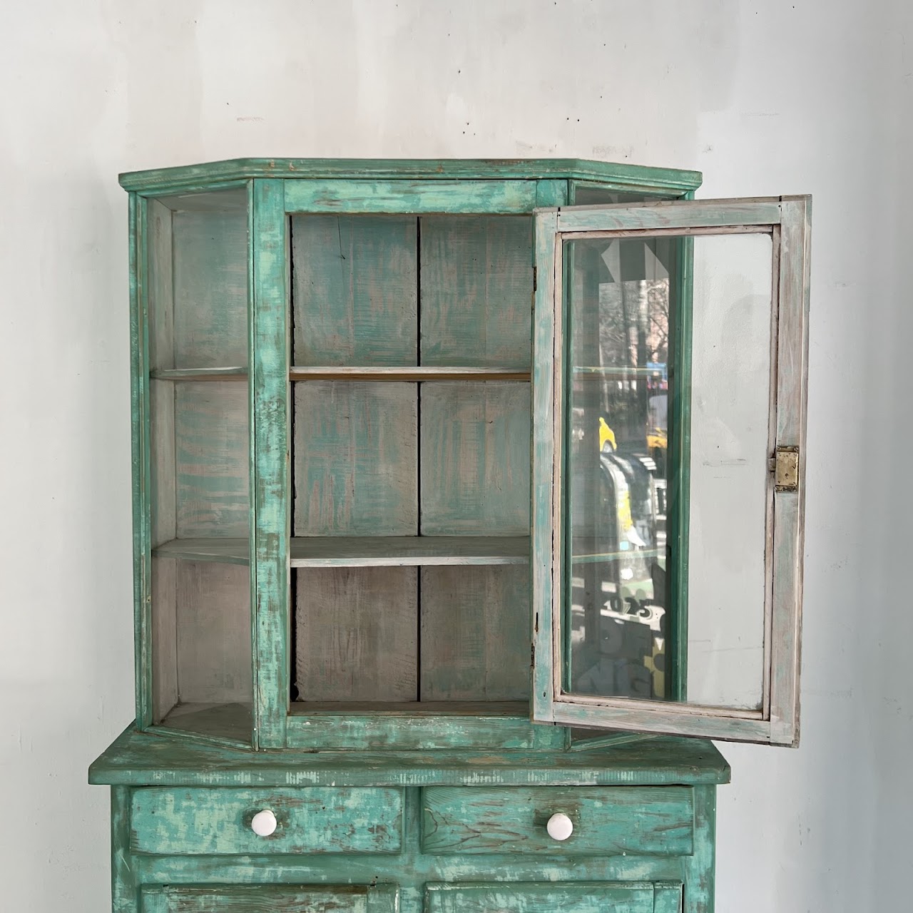 Rustic Painted Vintage Pine Hutch