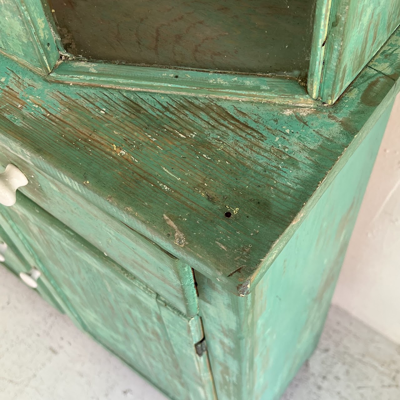 Rustic Painted Vintage Pine Hutch