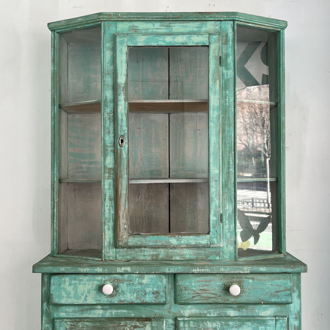 Rustic Painted Vintage Pine Hutch