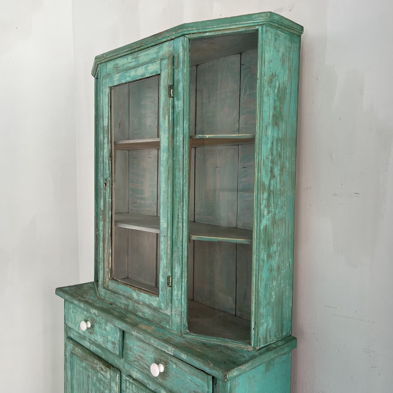 Rustic Painted Vintage Pine Hutch