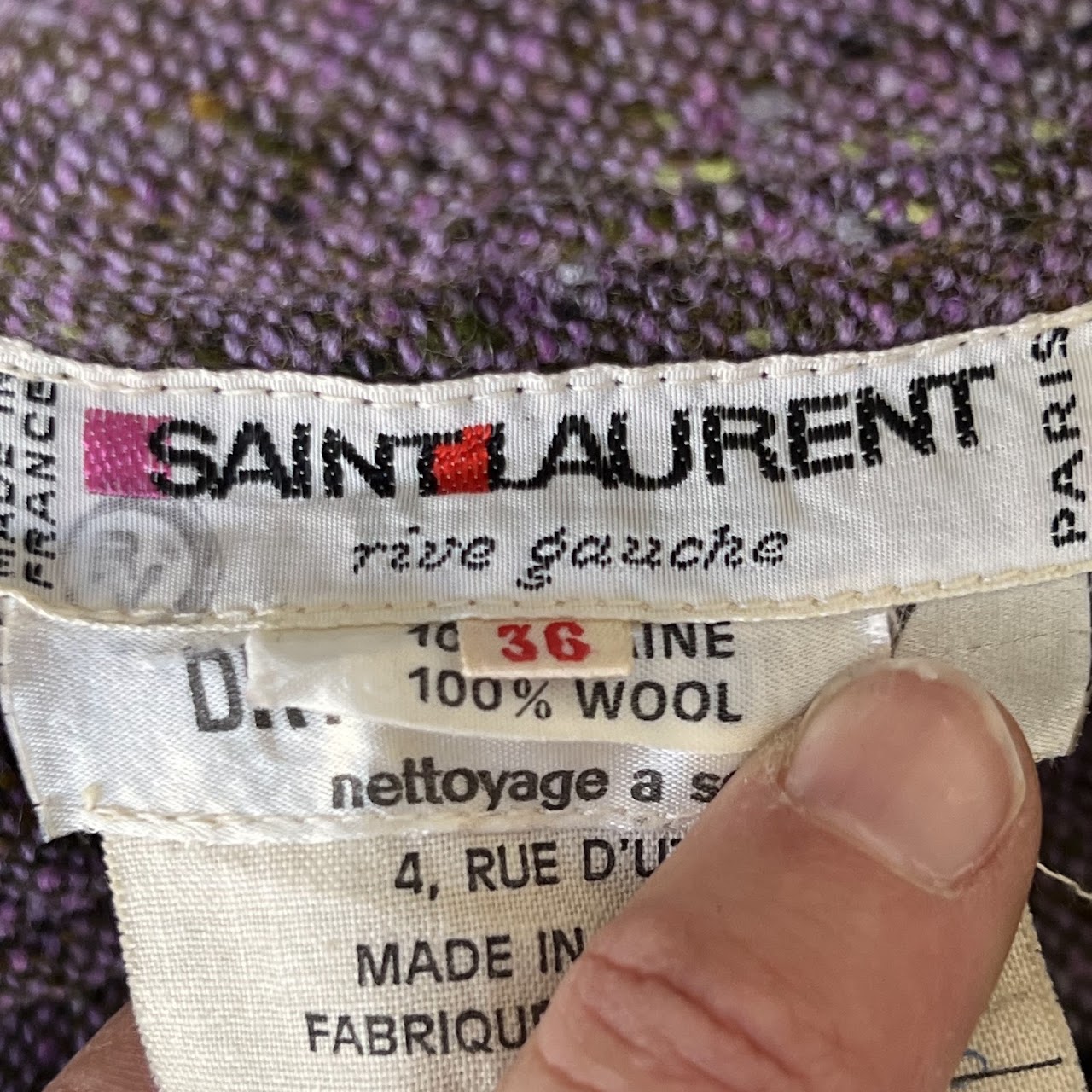 Yves Saint Laurent Rive Gauche Vintage Lavender Wool Melange Wide-Leg Pants