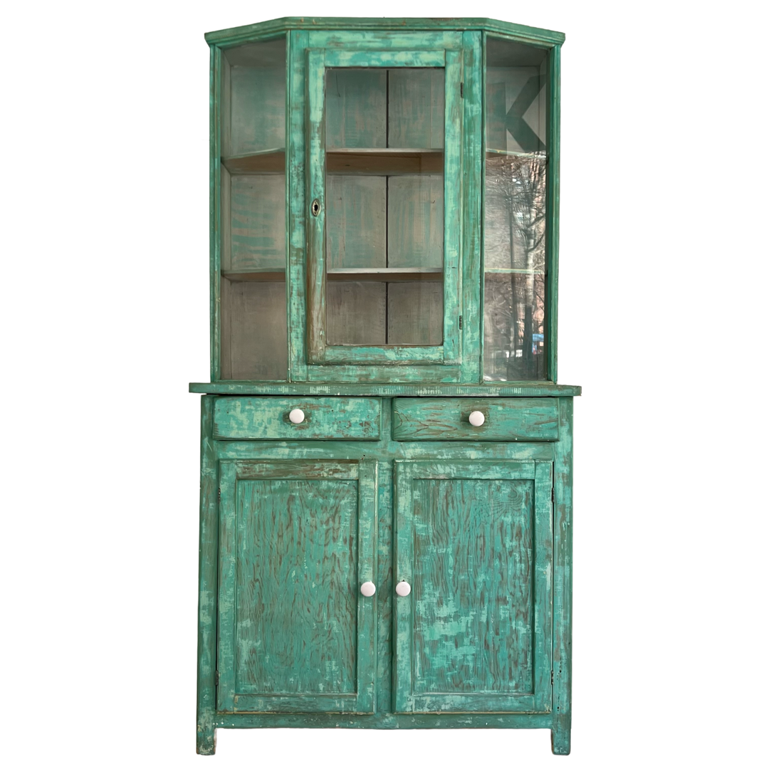 Rustic Painted Vintage Pine Hutch