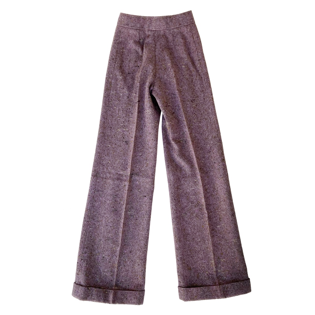 Yves Saint Laurent Rive Gauche Vintage Lavender Wool Melange Wide-Leg Pants