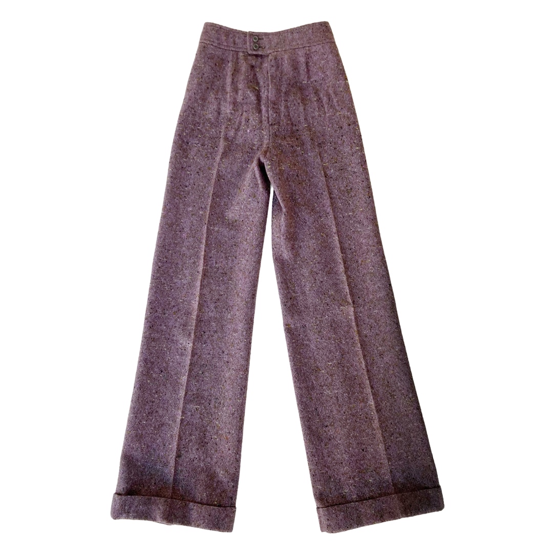 Yves Saint Laurent Rive Gauche Vintage Lavender Wool Melange Wide-Leg Pants