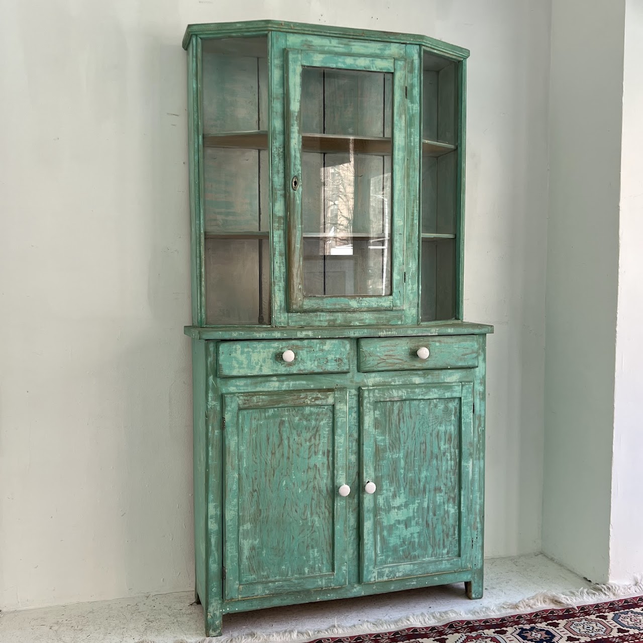 Rustic Painted Vintage Pine Hutch