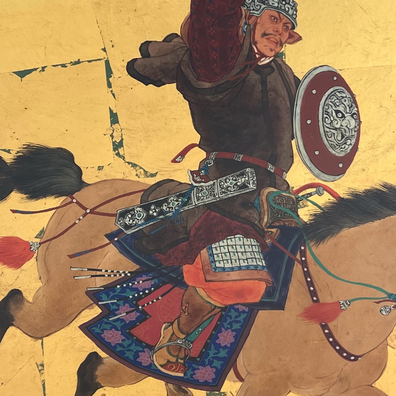 Mou-Sien Tseng 'Mongolian Warrior' Signed Gouache and Gold Leaf Painting #2