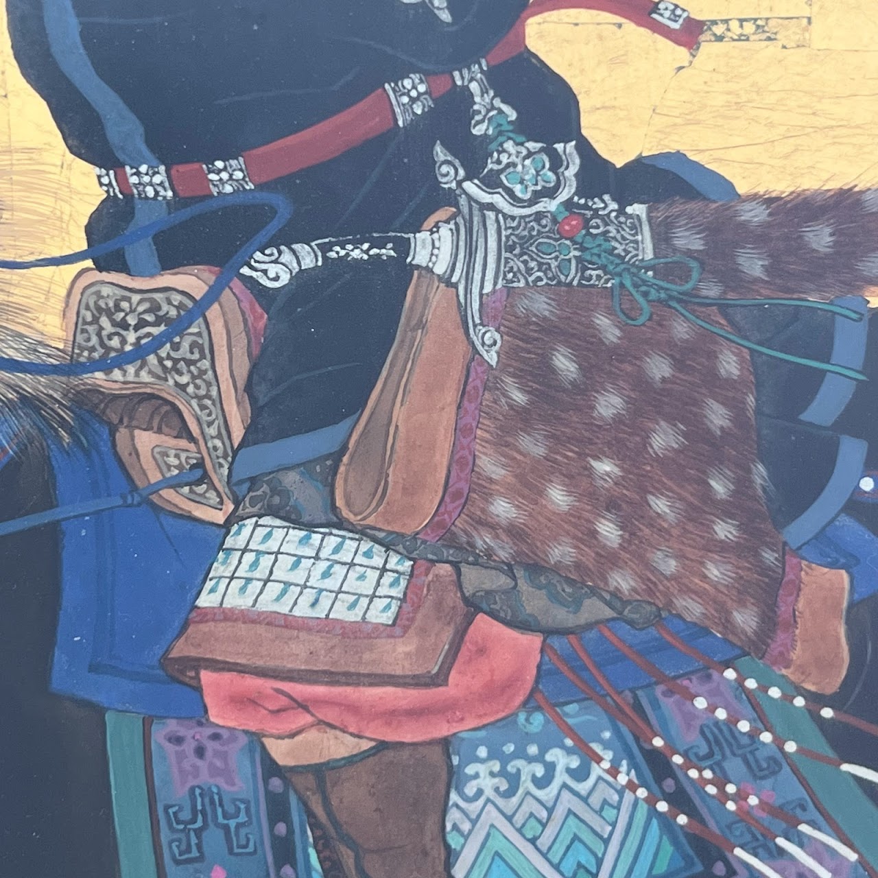 Mou-Sien Tseng 'Mongolian Warrior' Signed Gouache and Gold Leaf Painting #1