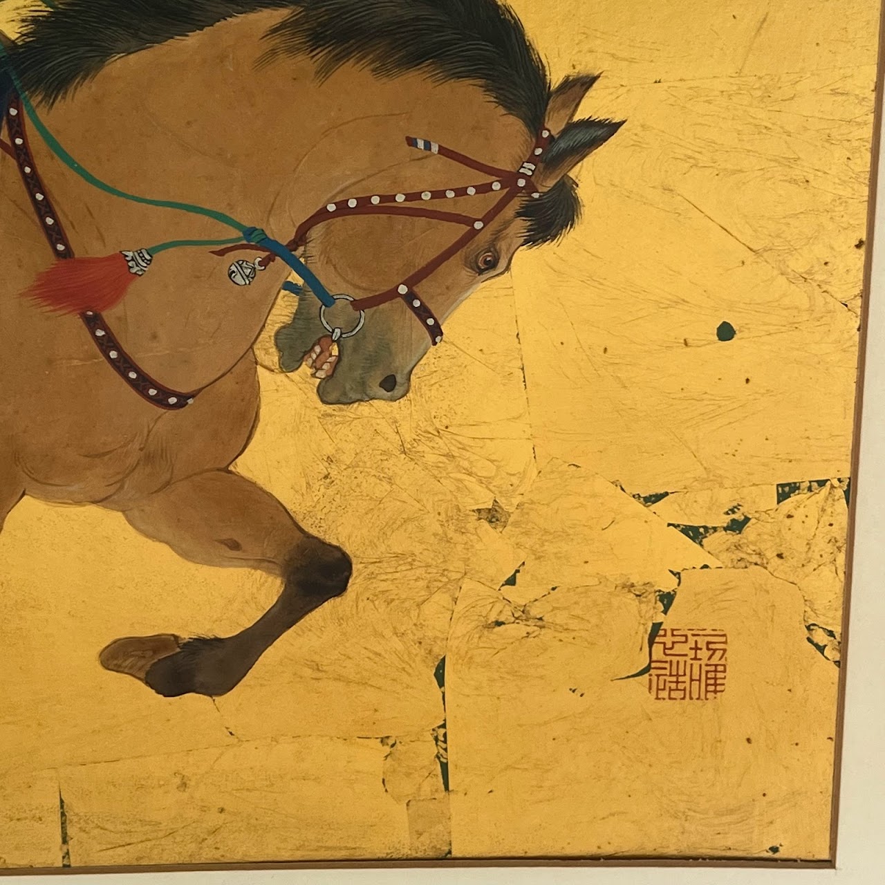 Mou-Sien Tseng 'Mongolian Warrior' Signed Gouache and Gold Leaf Painting #2