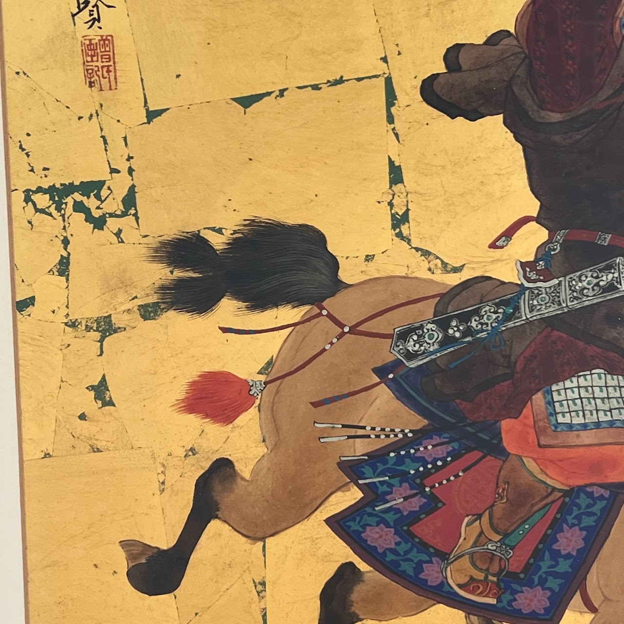 Mou-Sien Tseng 'Mongolian Warrior' Signed Gouache and Gold Leaf Painting #2