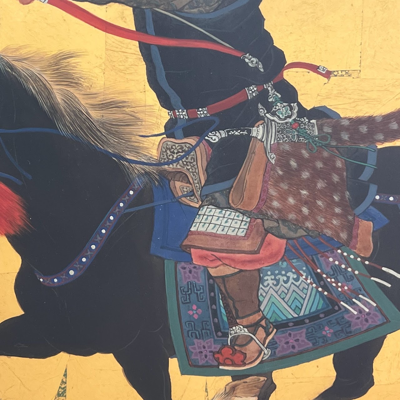 Mou-Sien Tseng 'Mongolian Warrior' Signed Gouache and Gold Leaf Painting #1