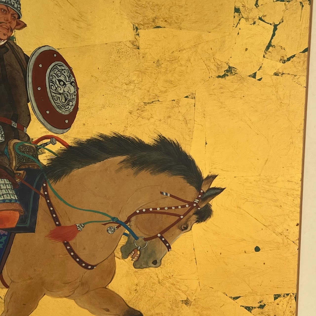 Mou-Sien Tseng 'Mongolian Warrior' Signed Gouache and Gold Leaf Painting #2