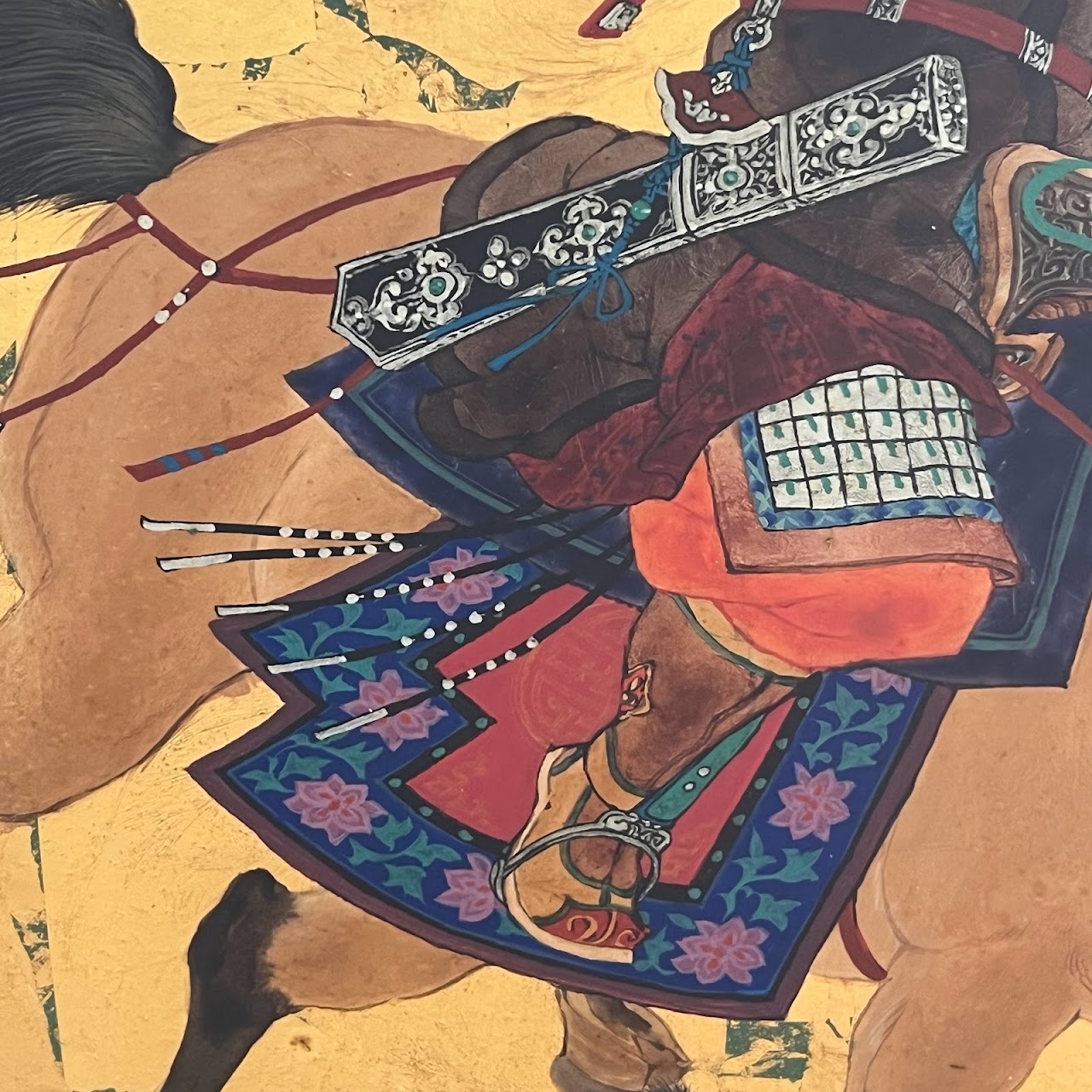 Mou-Sien Tseng 'Mongolian Warrior' Signed Gouache and Gold Leaf Painting #2