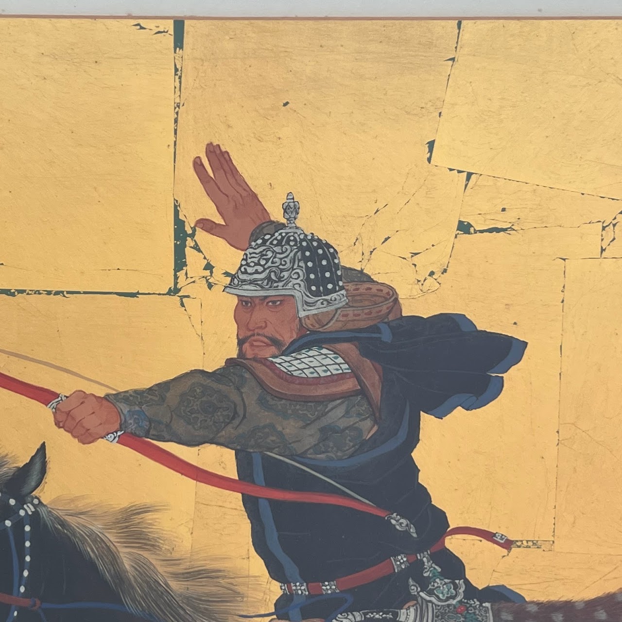 Mou-Sien Tseng 'Mongolian Warrior' Signed Gouache and Gold Leaf Painting #1