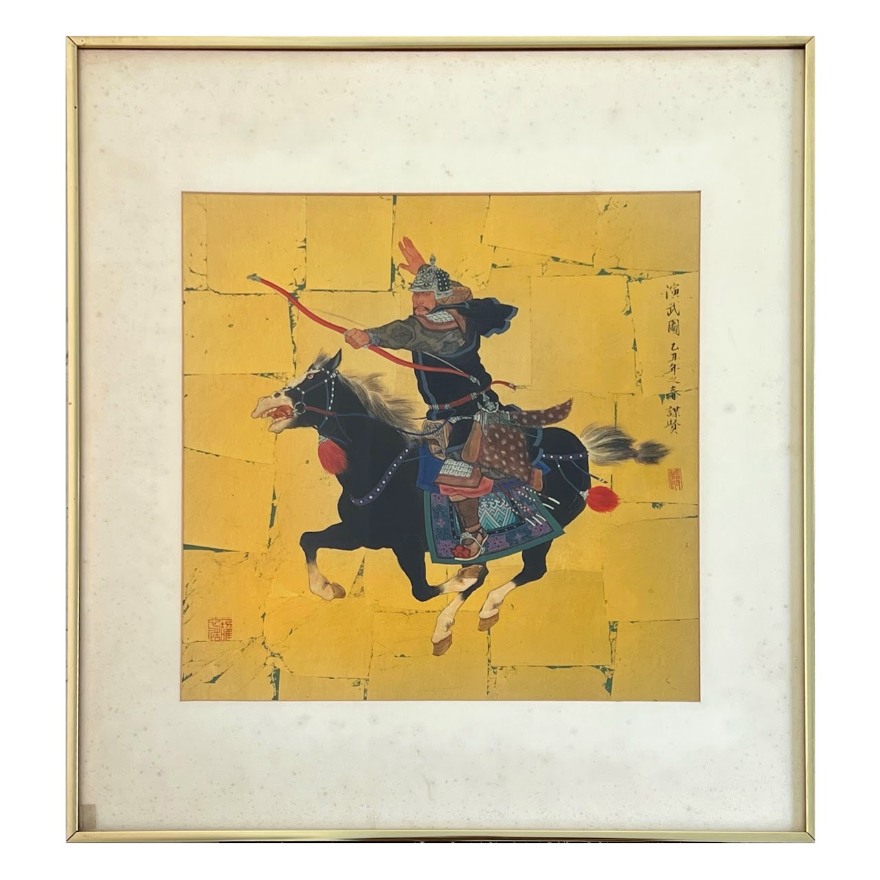 Mou-Sien Tseng 'Mongolian Warrior' Signed Gouache and Gold Leaf Painting #1