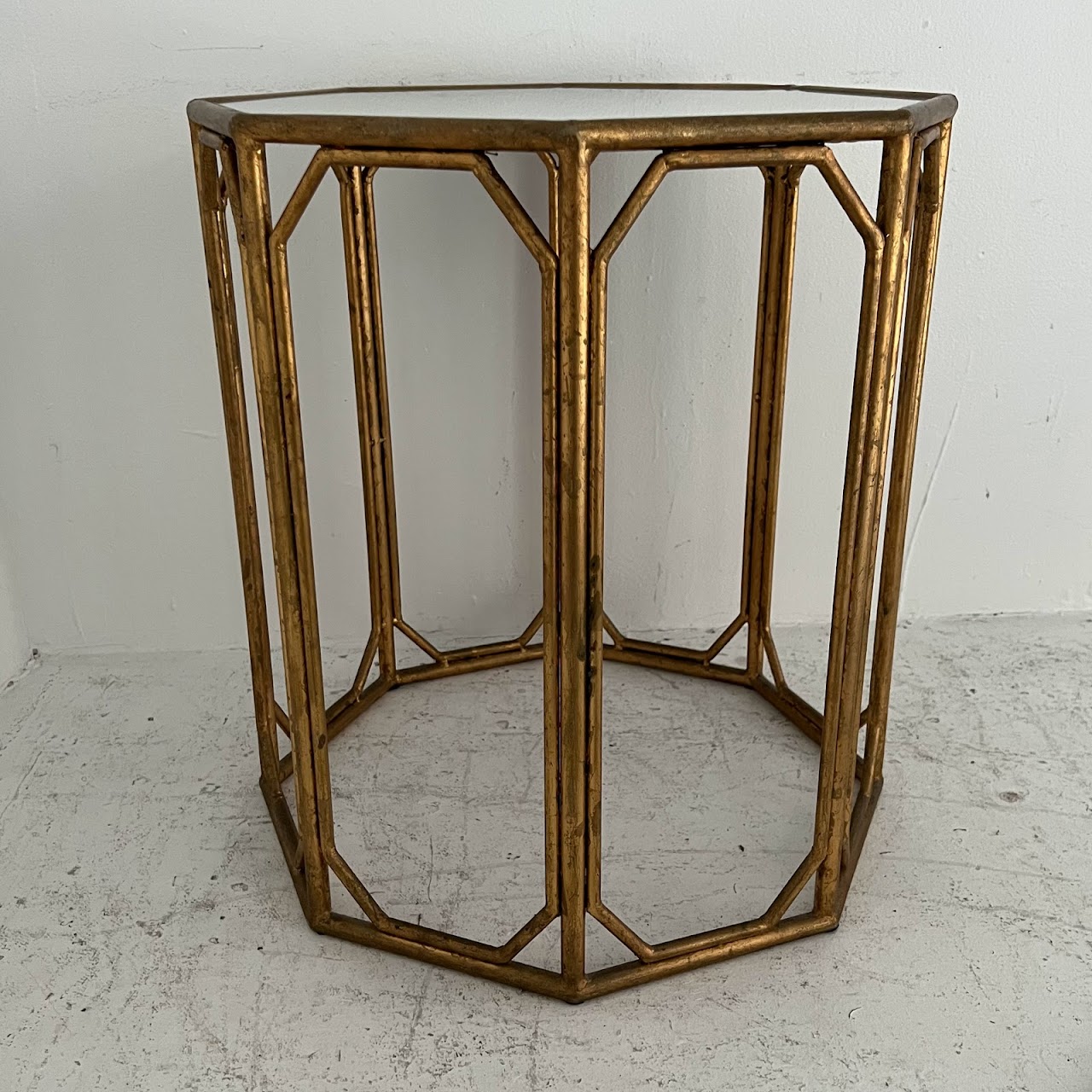 Octagonal Gold Finished Mirror Top Accent Table