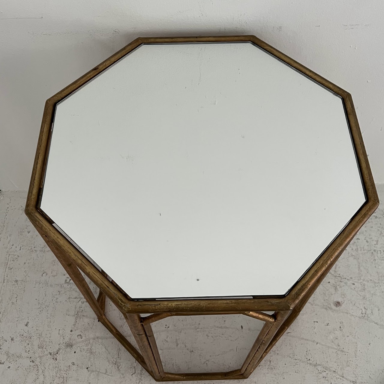 Octagonal Gold Finished Mirror Top Accent Table