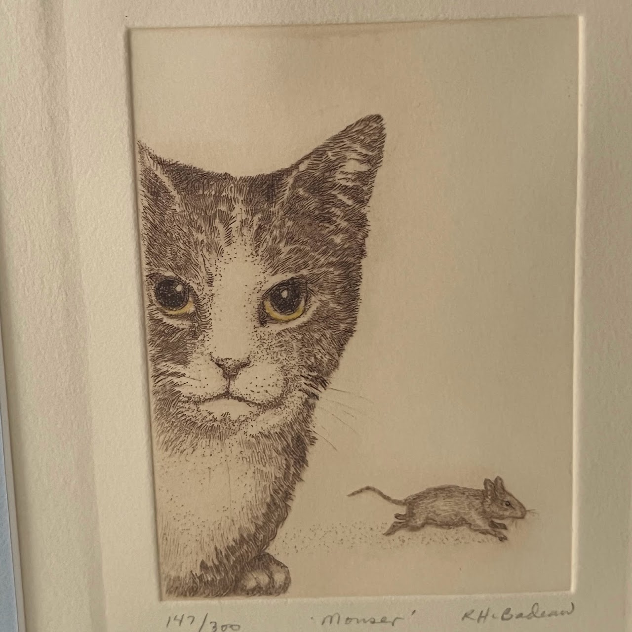 Rachel & Kirk Badeau Signed 'Mouser' Etching and Embossing