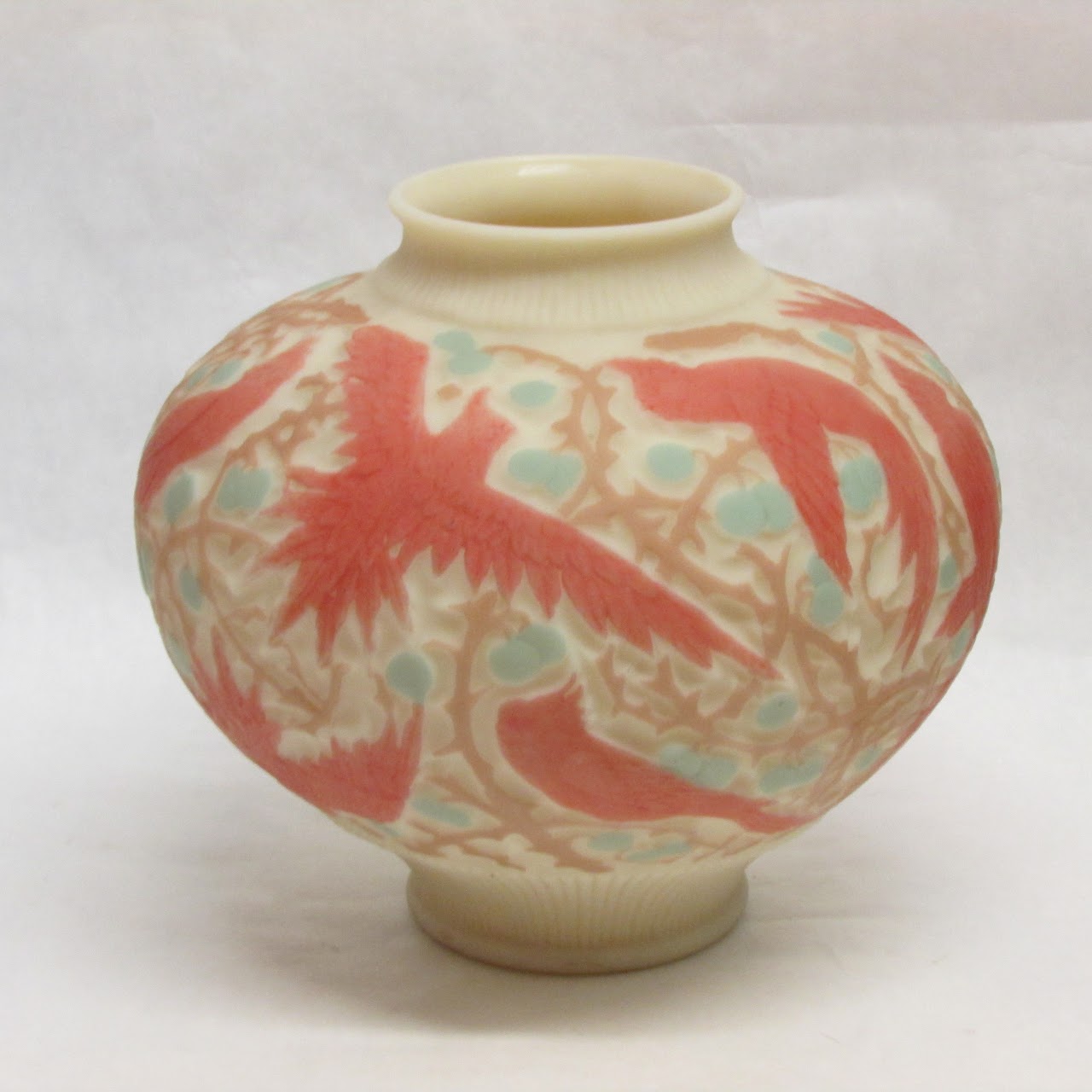 Alabaster Glass Deco Era Phoenix Vase