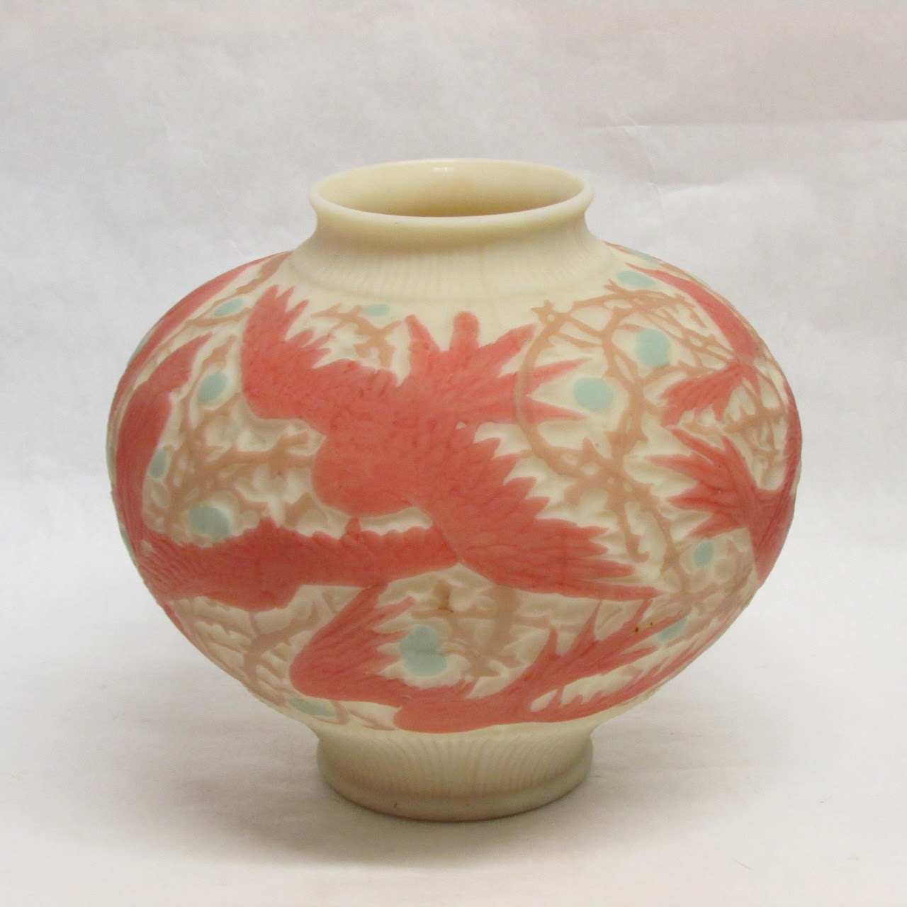 Alabaster Glass Deco Era Phoenix Vase