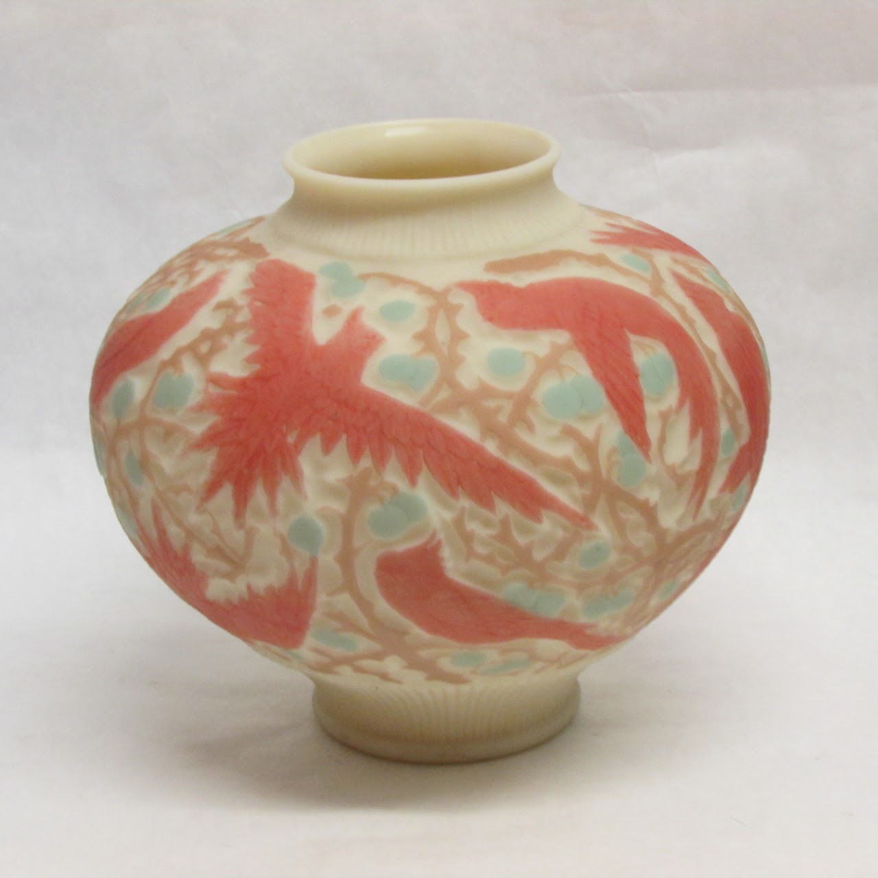 Alabaster Glass Deco Era Phoenix Vase