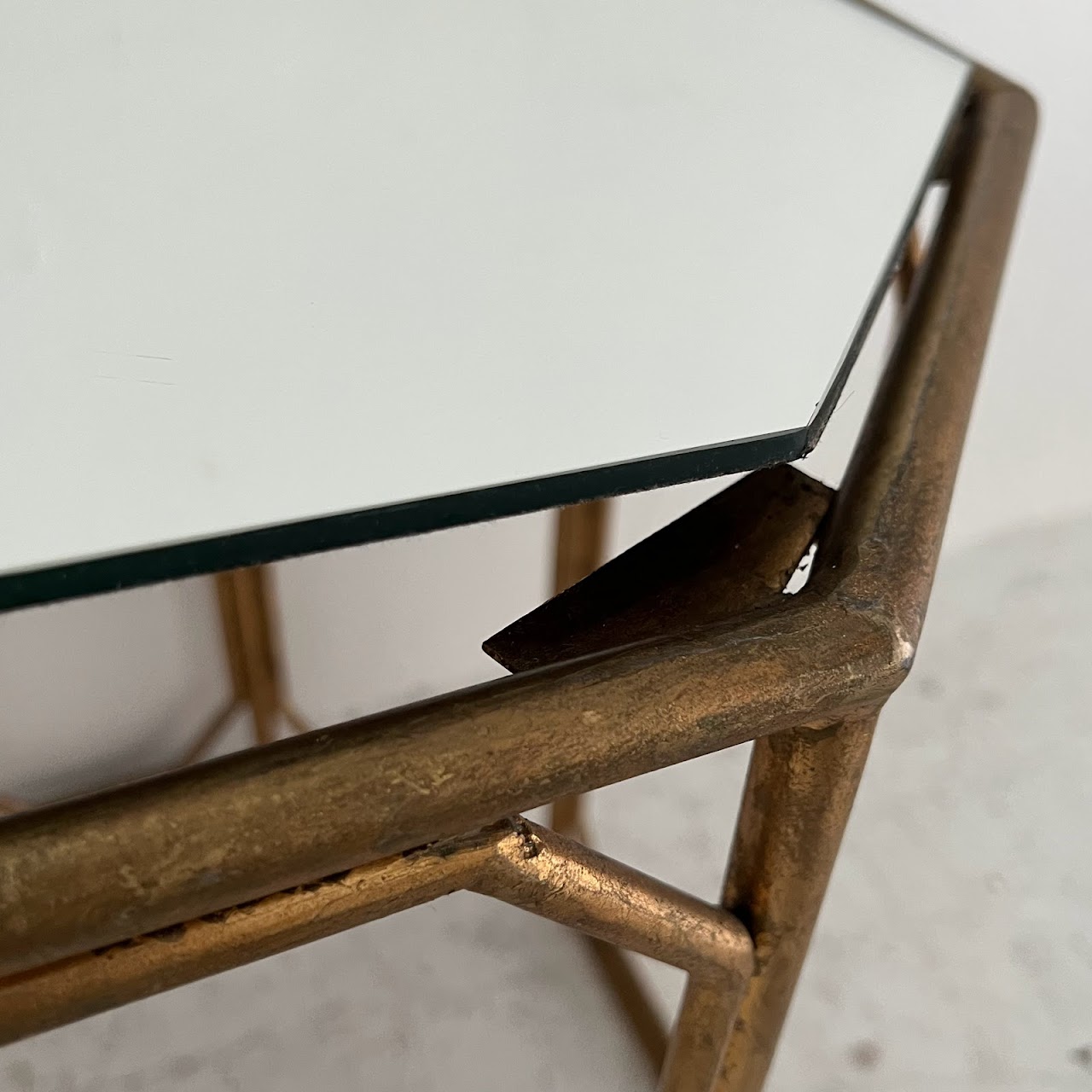 Octagonal Gold Finished Mirror Top Accent Table