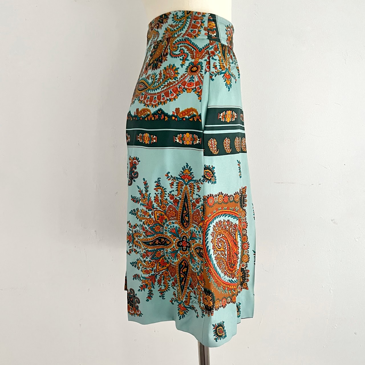 Etro Blue Silk Paisley Skirt