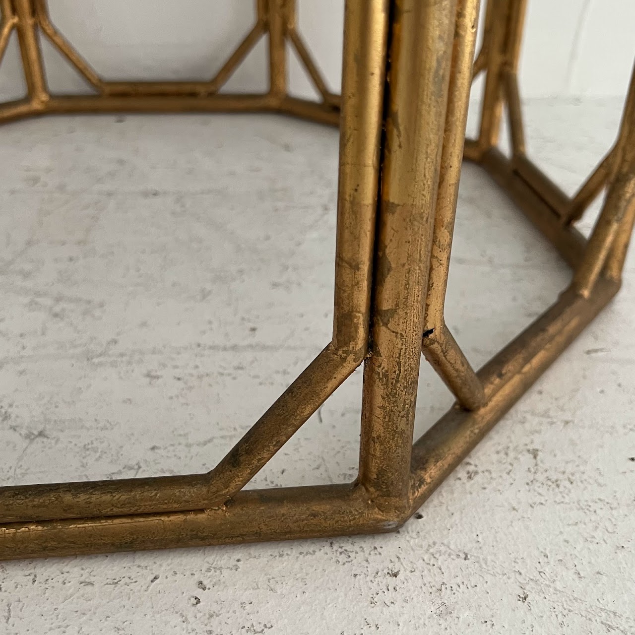 Octagonal Gold Finished Mirror Top Accent Table