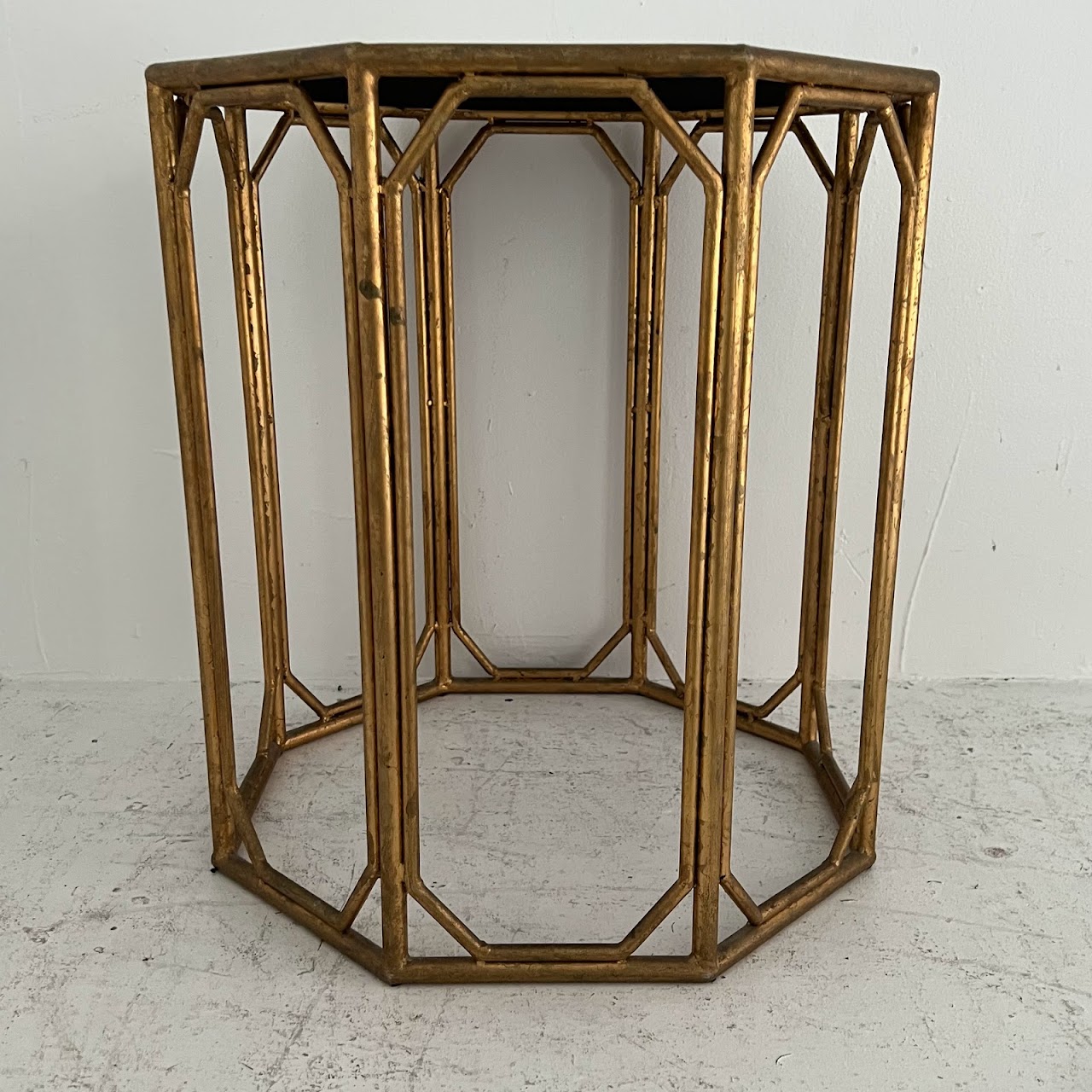 Octagonal Gold Finished Mirror Top Accent Table