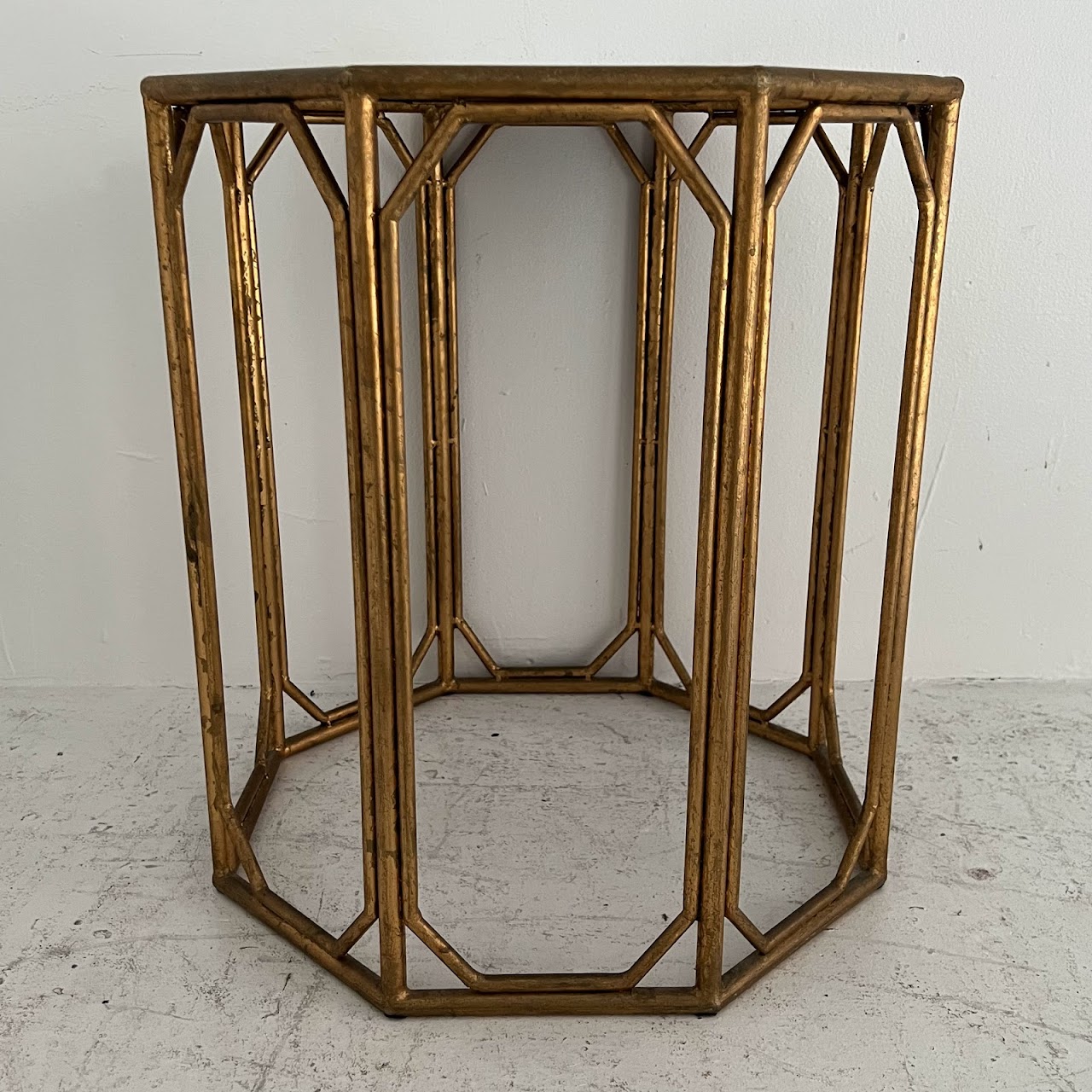 Octagonal Gold Finished Mirror Top Accent Table