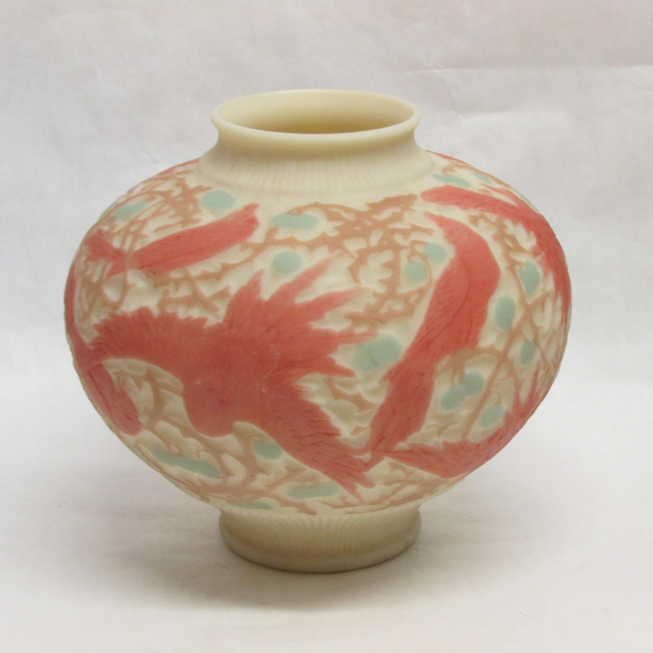 Alabaster Glass Deco Era Phoenix Vase